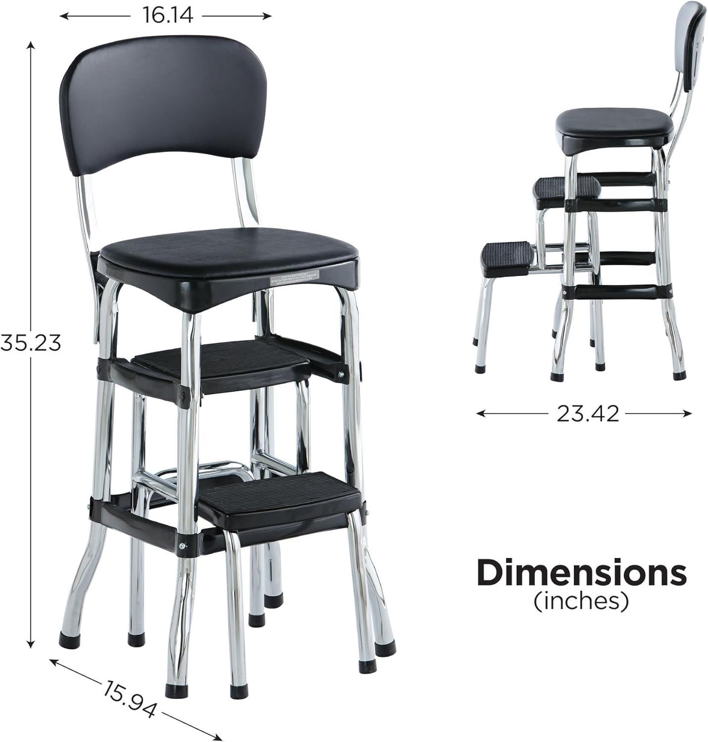 Stylaire Steel Retro Chair + Step Stool with Flip-Up Vinyl Seat