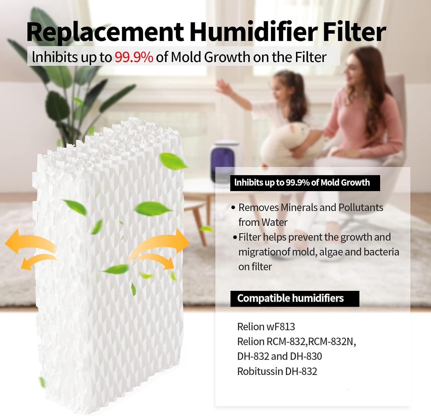 4Pcs Humidifier Wicking Filters Replacement Filter Compatible with Relion WF813 ReliOn RCM-832