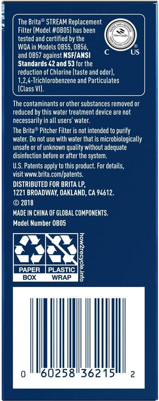 Brita Stream Water Filter, Stream Pitcher Replacement Water Filter, BPA Free, 3 Count