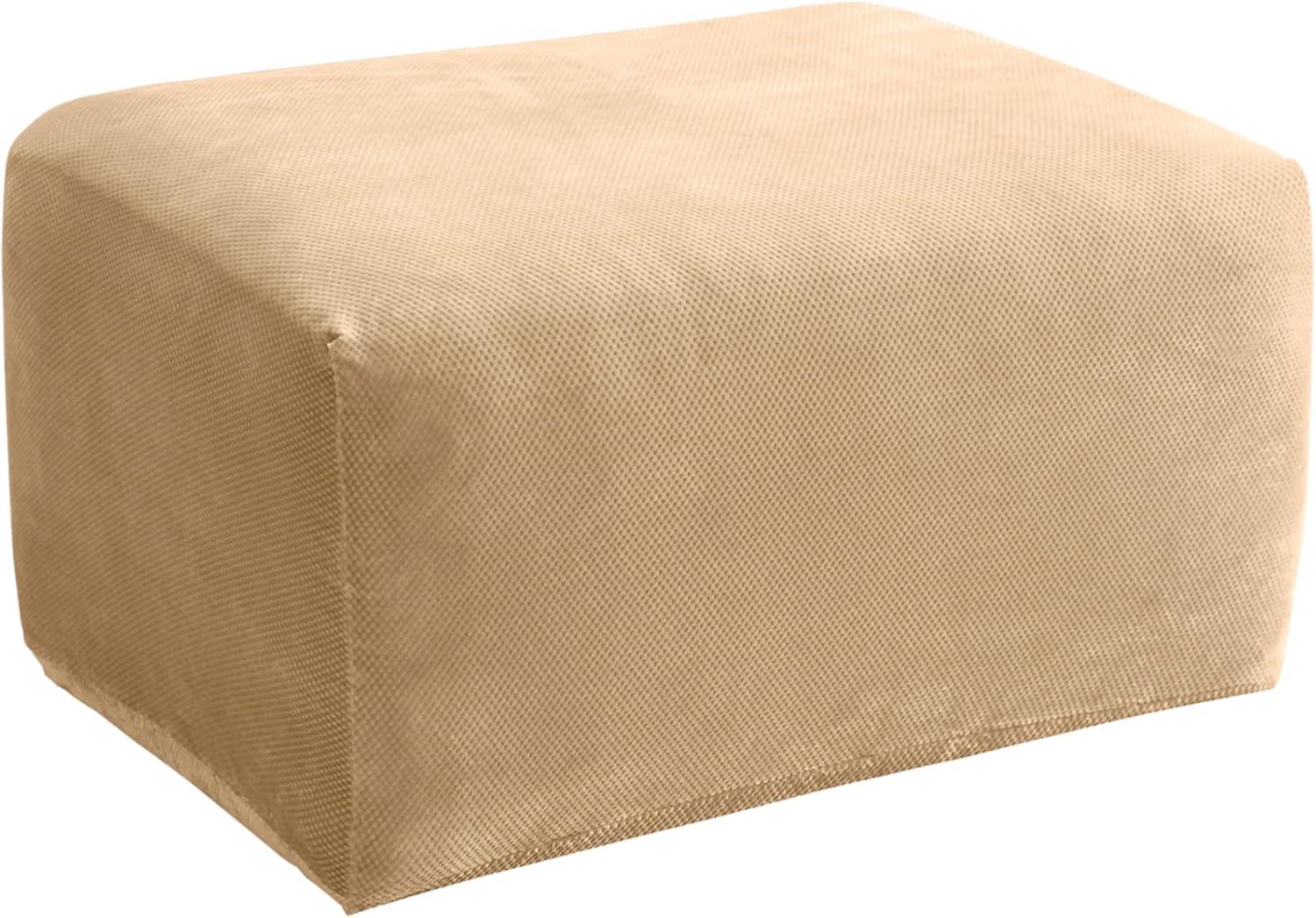 Sure Fit Home Décor Stretch Pique Box Cushion Oversized Ottoman One Piece Slipcover, Stretch Form Fit, Polyester/Spandex, Machine Washable, Cream Color