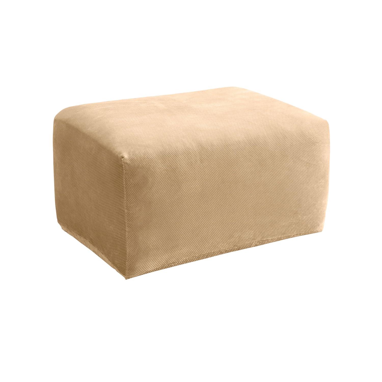Sure Fit Home Décor Stretch Pique Box Cushion Oversized Ottoman One Piece Slipcover, Stretch Form Fit, Polyester/Spandex, Machine Washable, Cream Color