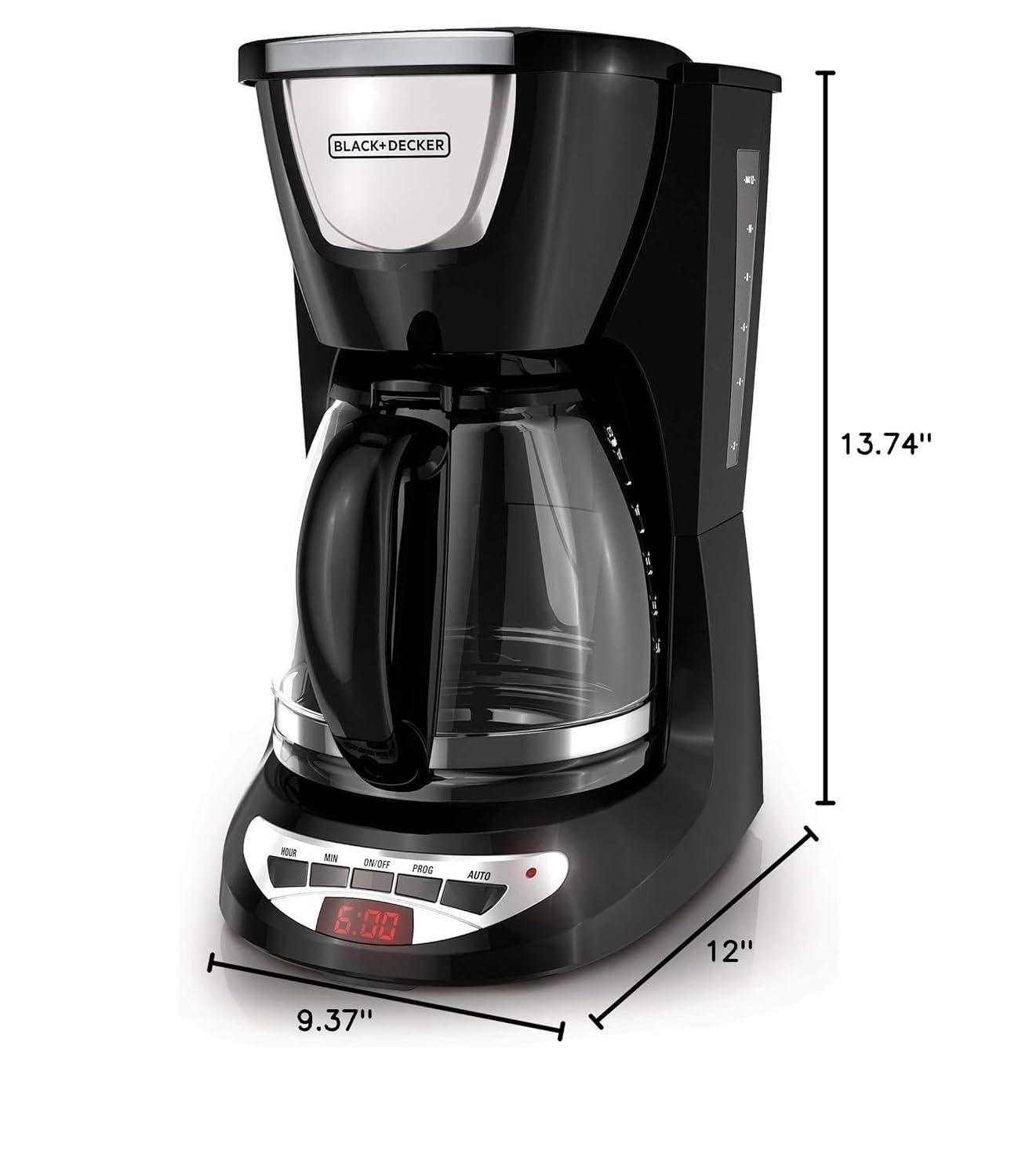 BLACK+DECKER DCM100B BLACK+DECKER 12-Cup Programmable Coffee Maker, DCM100B, Duralife Carafe, Easy-View Water Window, Removable Filter Basket