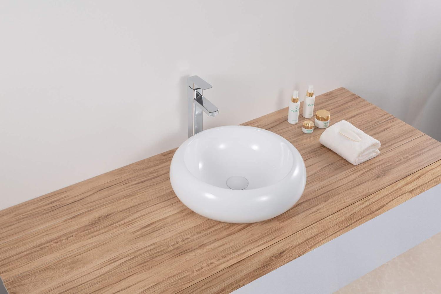 Ruvati 18 inch Round Bathroom Vessel Sink White Above Vanity Counter Circular Porcelain Ceramic