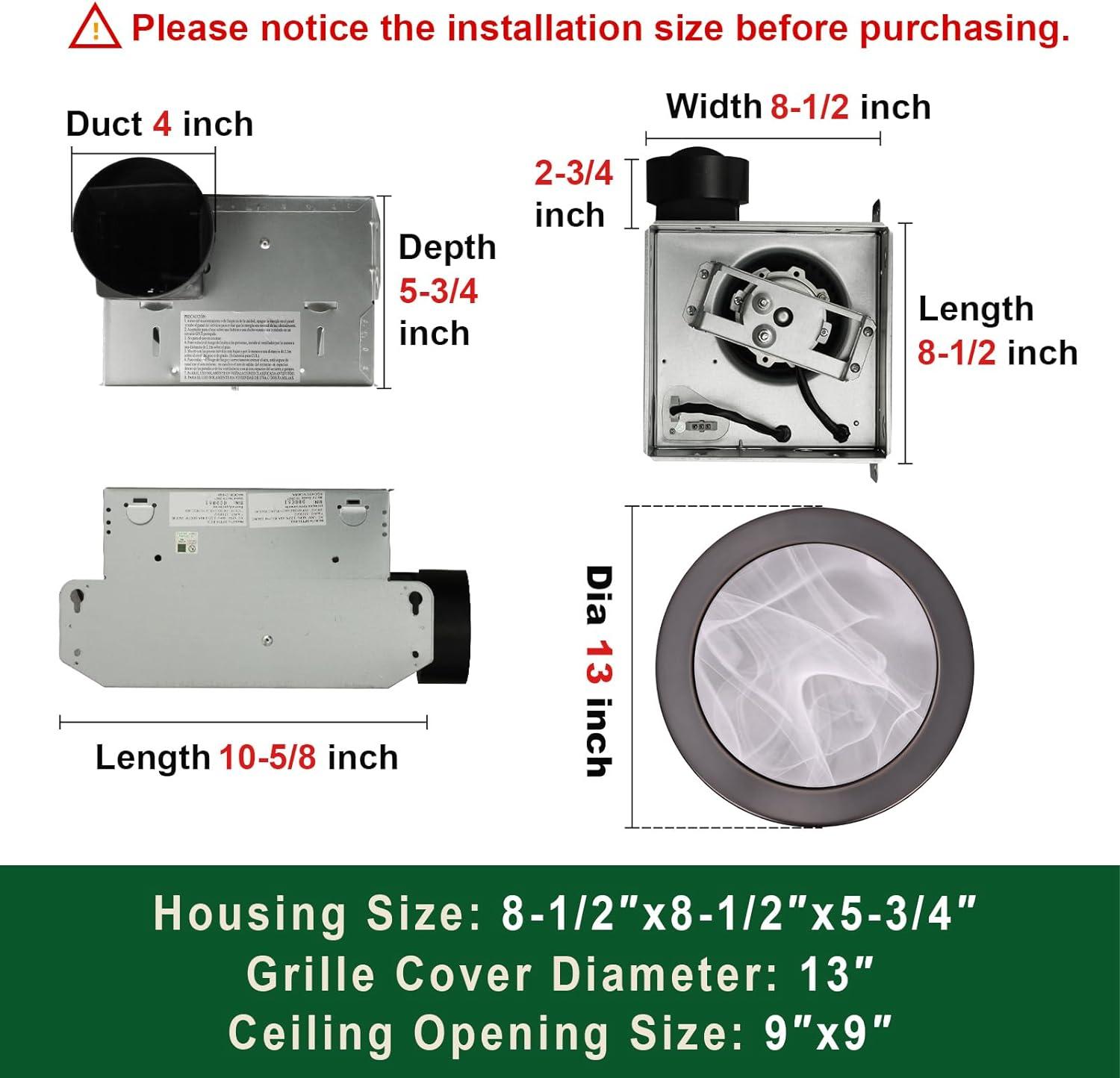Akicon  Ultra Quiet Bathroom Exhaust Fan with LED Light 80CFM 2.0 Sones Round Bathroom Ventilation Fan with Frosted Glass Cover Brushed Nickel