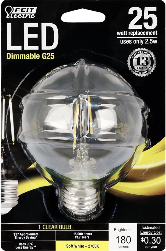 Feit Electric 2.5W Dimmable Warm White LED G25 Globe Bulb