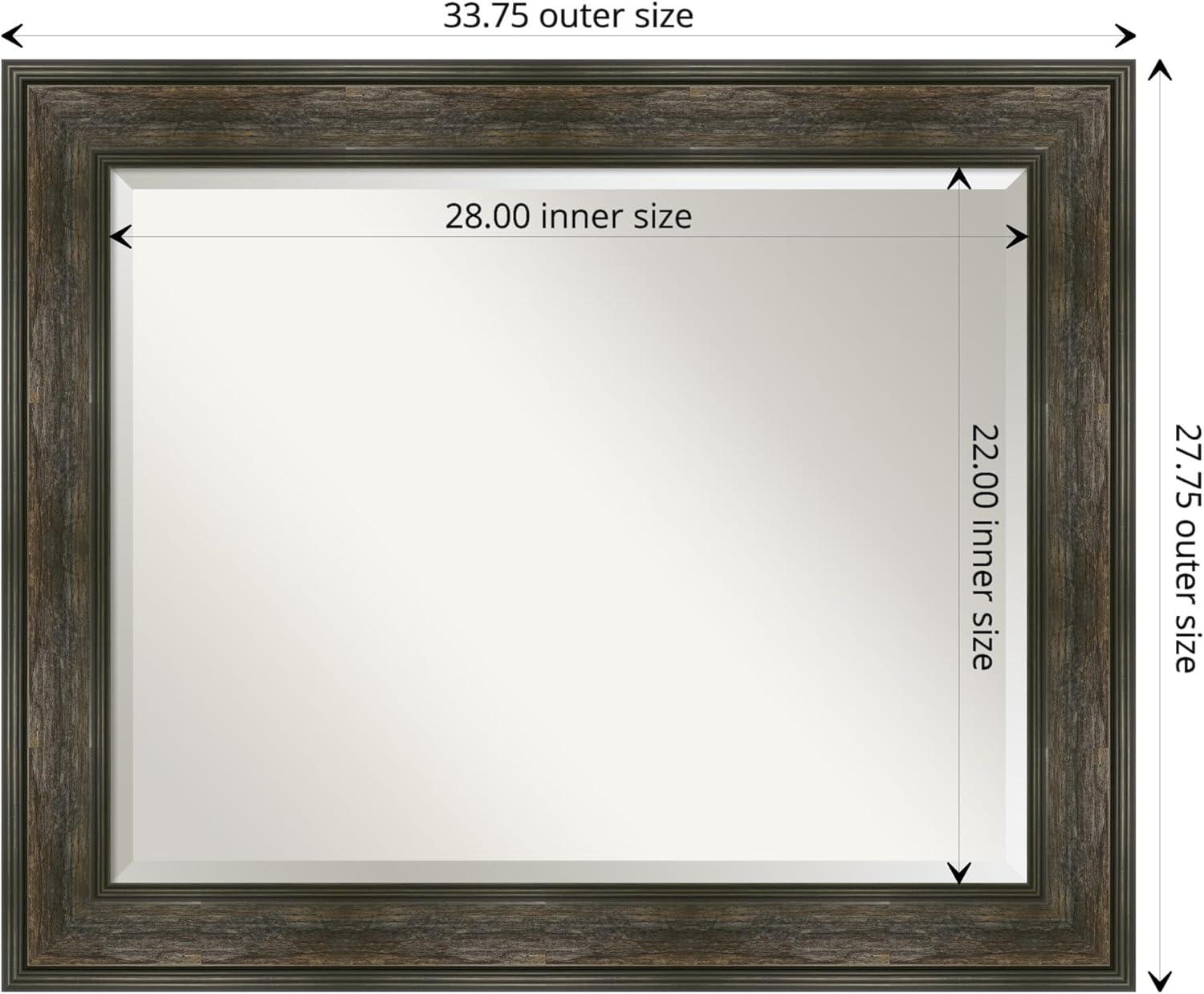 Rail Rustic Char Rectangular Bronze and Silver Bathroom Mirror 34 x 28 in