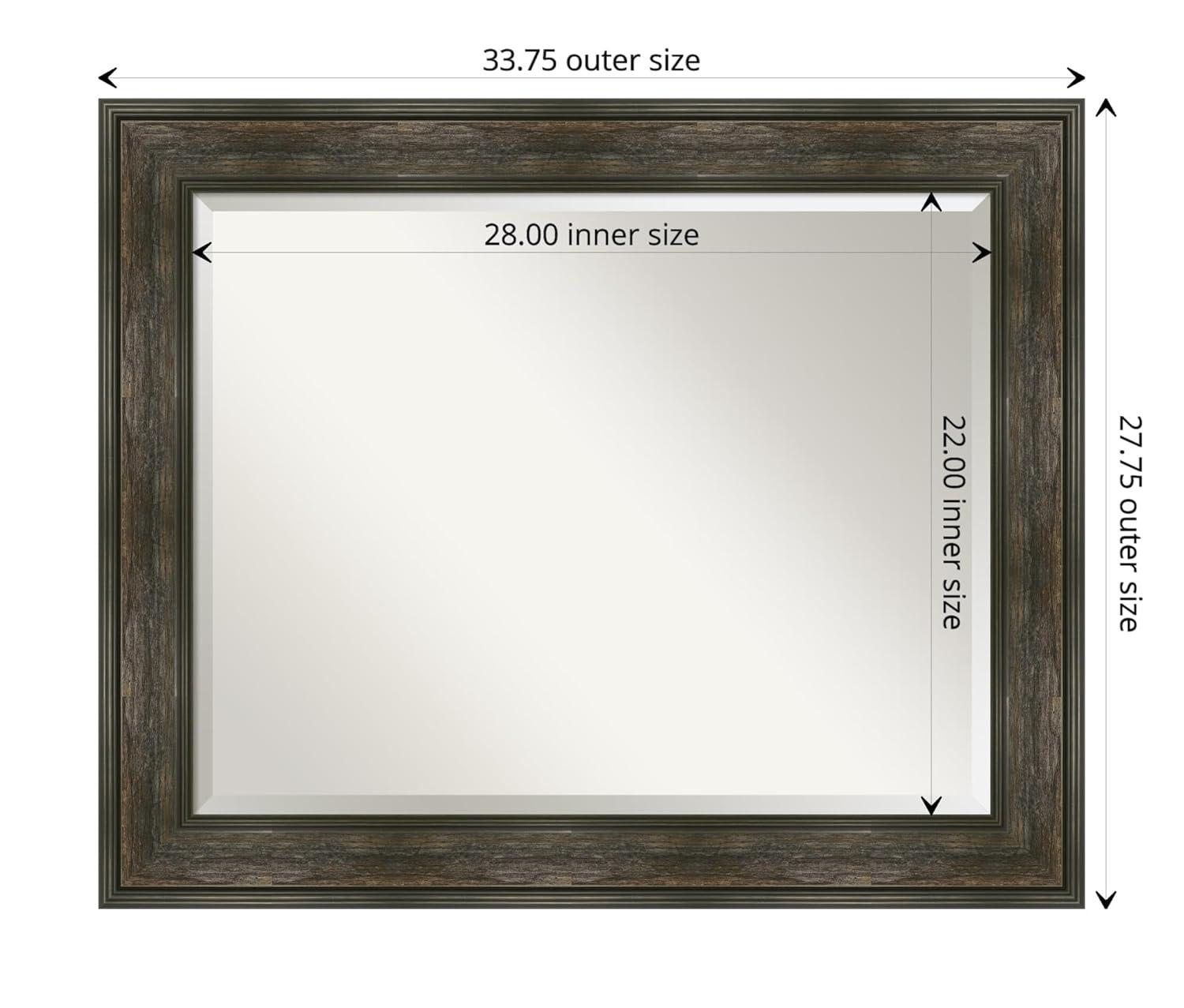 34" x 28" Non-Beveled Rail Rustic Char Wall Mirror - Amanti Art: Rectangle, Polystyrene Frame, Wall Mounted