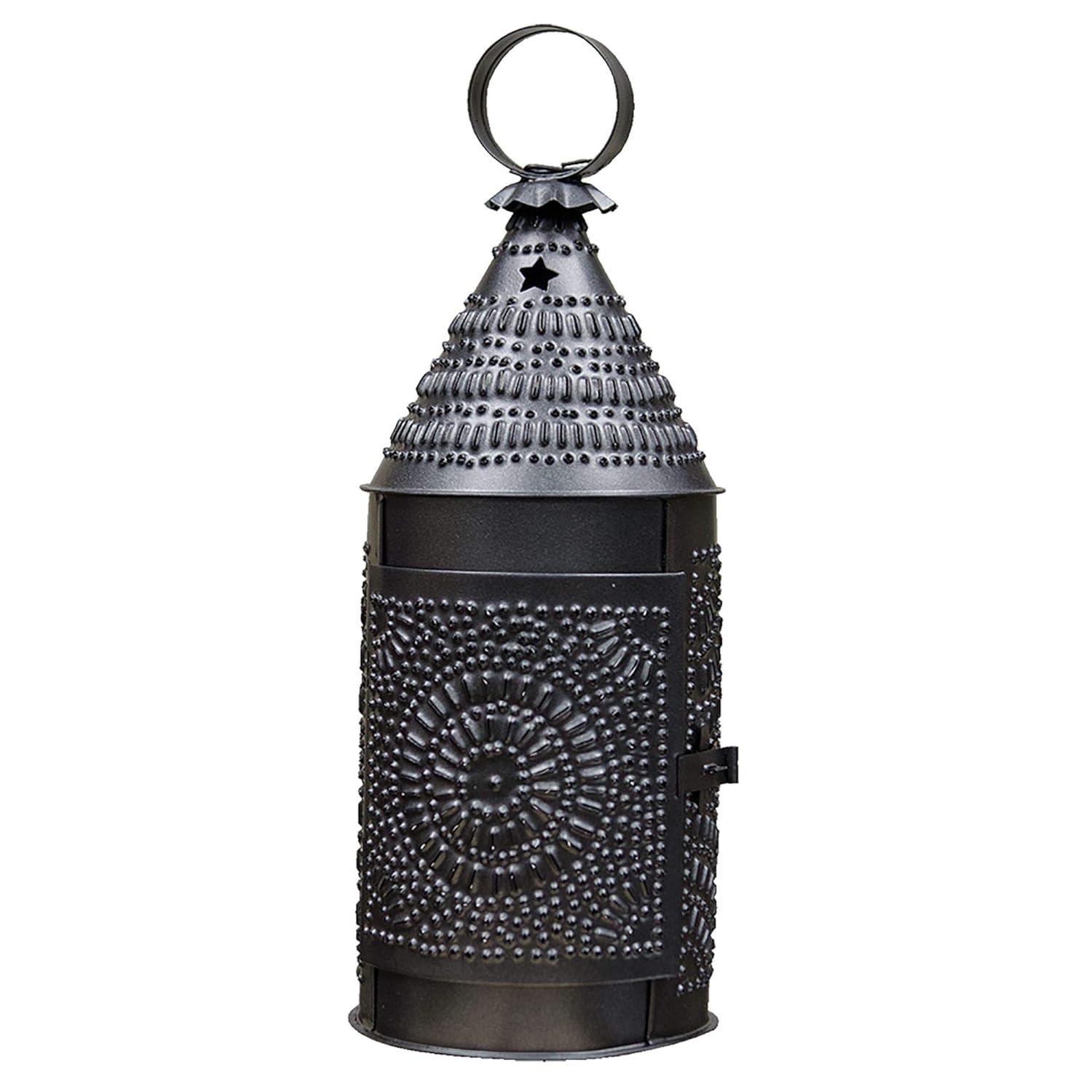 X 5" Smokey Black Tin Baker's Lantern With Ornate Punched Design