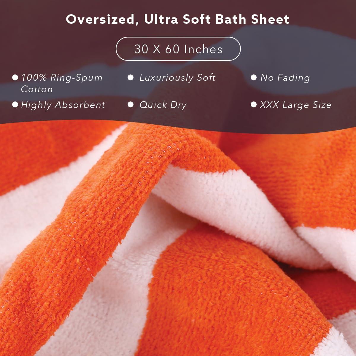 American Soft Linen Beach Towel, 100% Cotton Cabana Striped Beach Towel, 30 in by 60 in Soft Absorbent Beach Pool Towel
, Orange