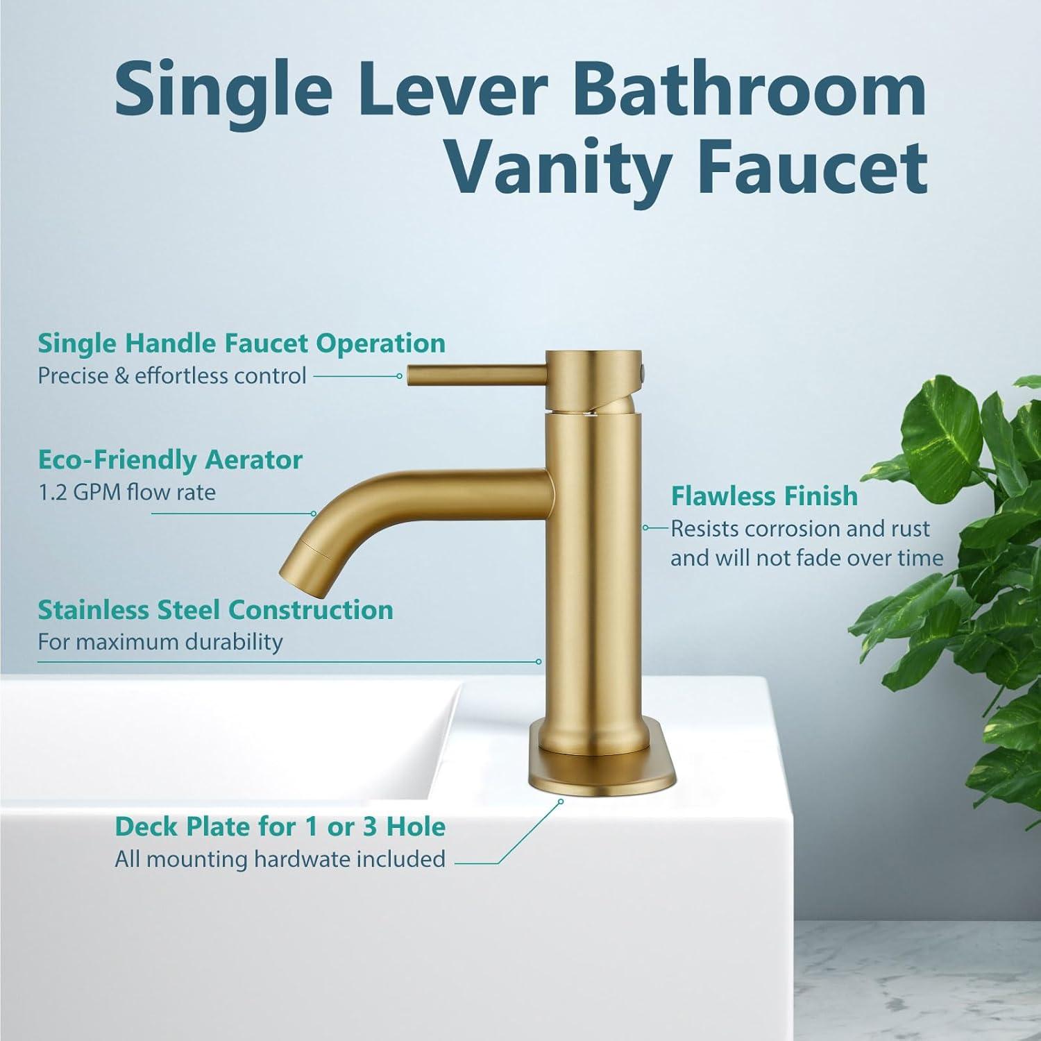 Brushed Gold Stainless Steel Single Handle Bathroom Faucet