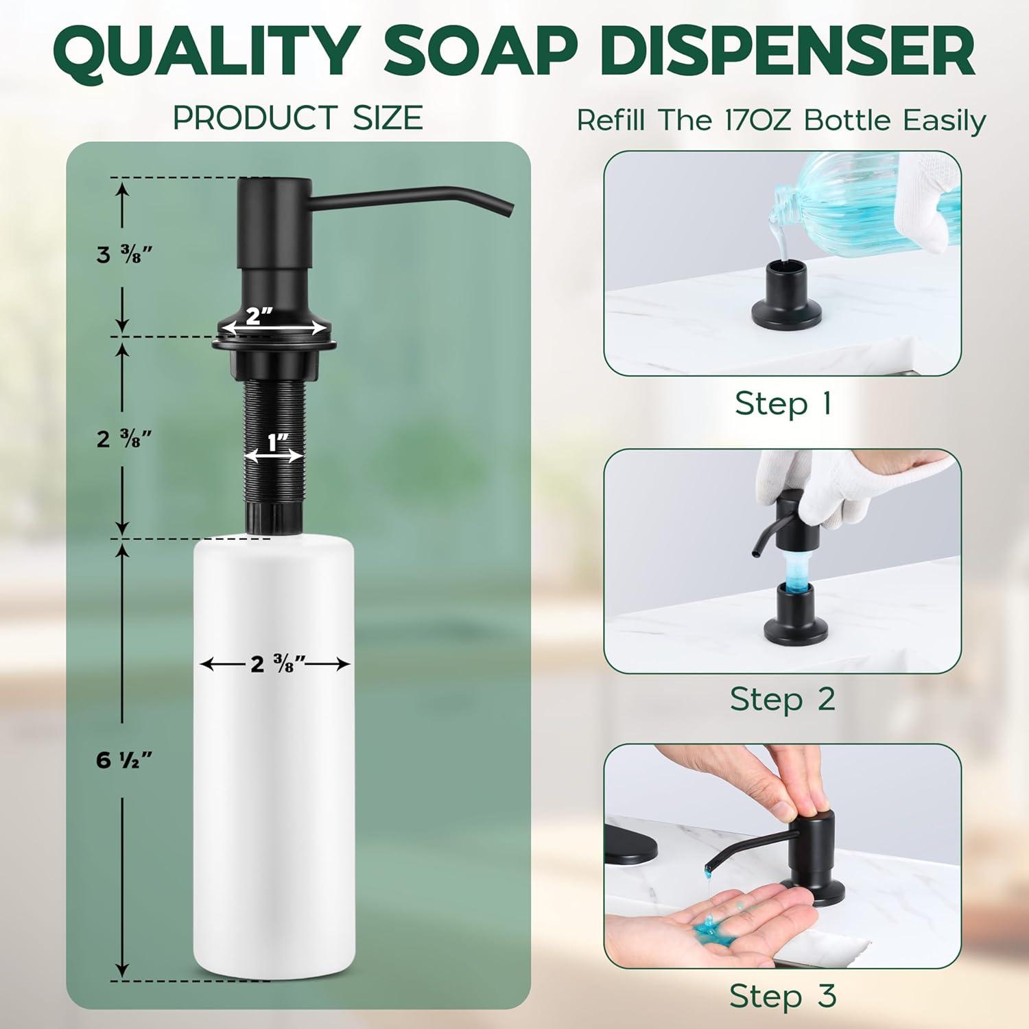 Black Kitchen Faucet with Soap Dispenser Stainless Steel Single Handle Kitchen Sink Faucet with Pull Down Sprayer for Single Hole or 3 Holes