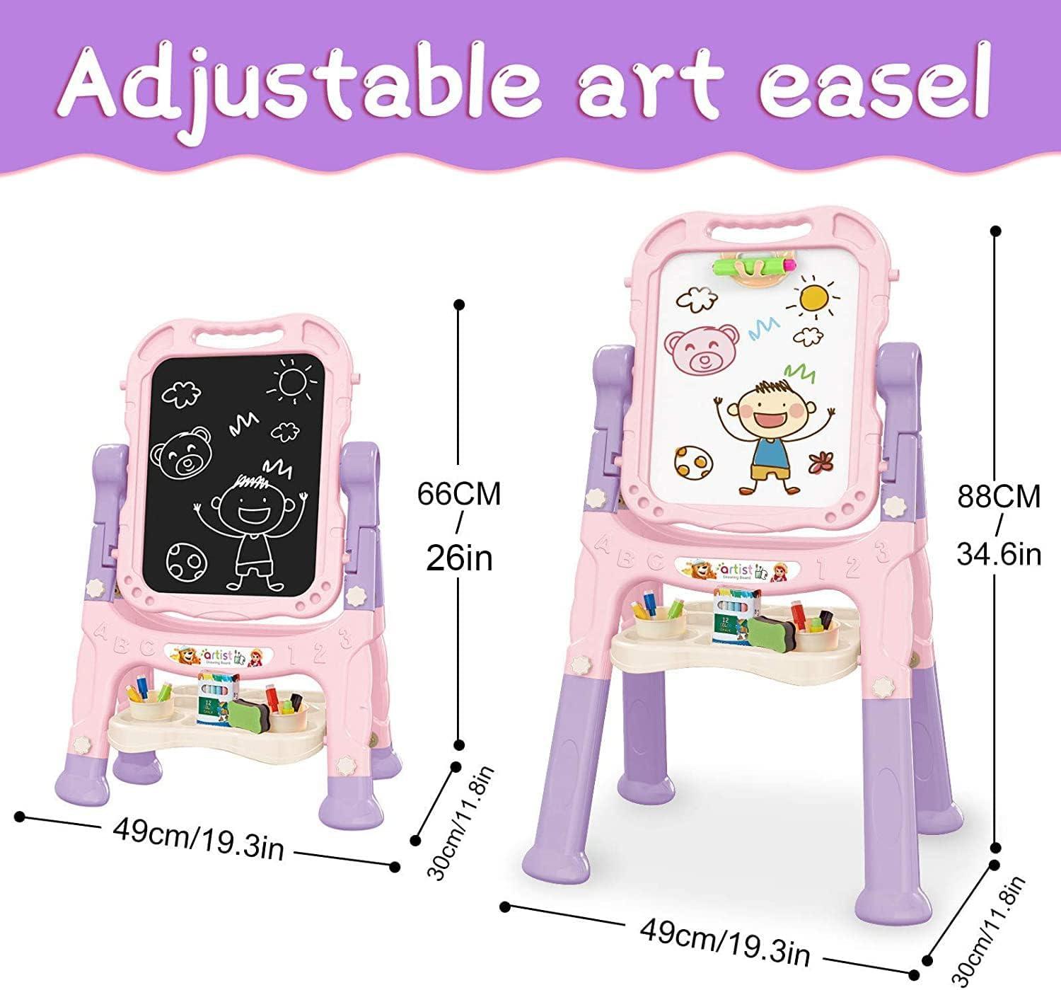 Pink Adjustable Freestanding Double-Sided Magnetic Art Easel