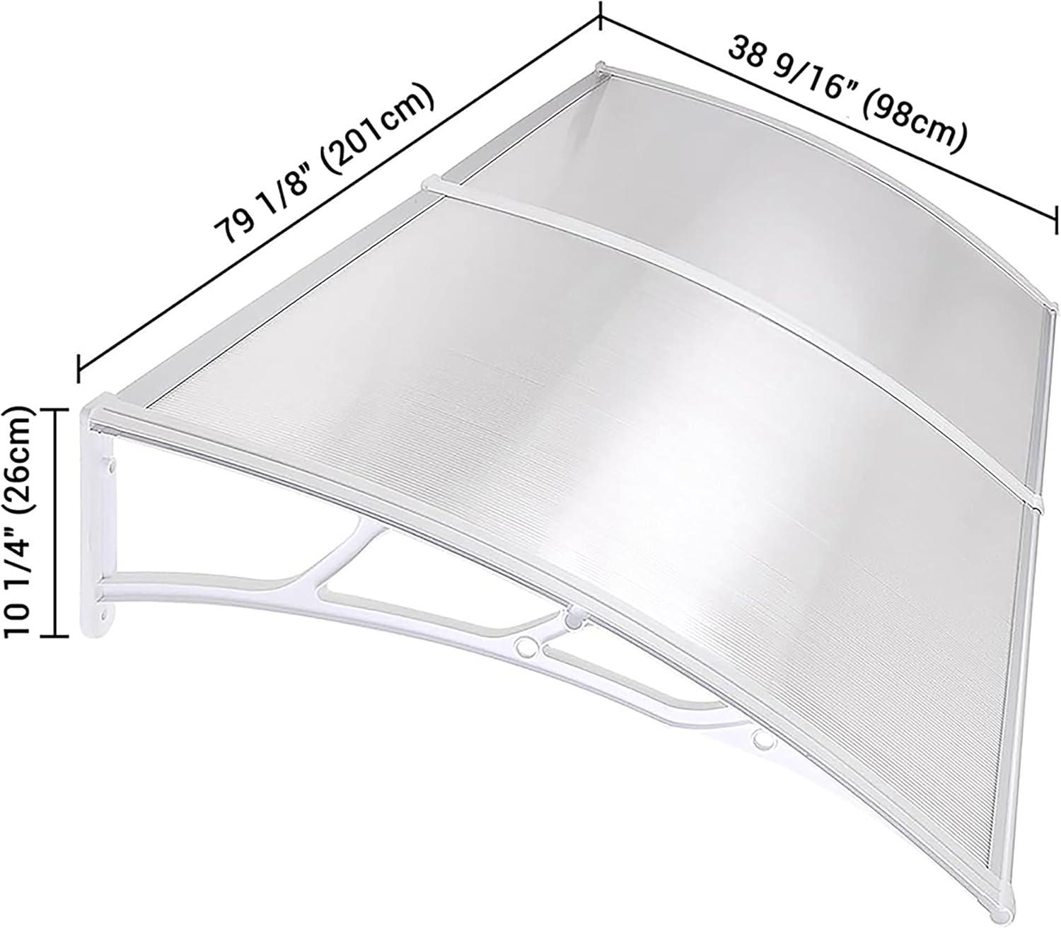 Yescom 80"x40" Door Window Awning Whole One-piece Polycarbonate UV30+ Outdoor Rain Snow Protection Transparent White White Board & White Bracket