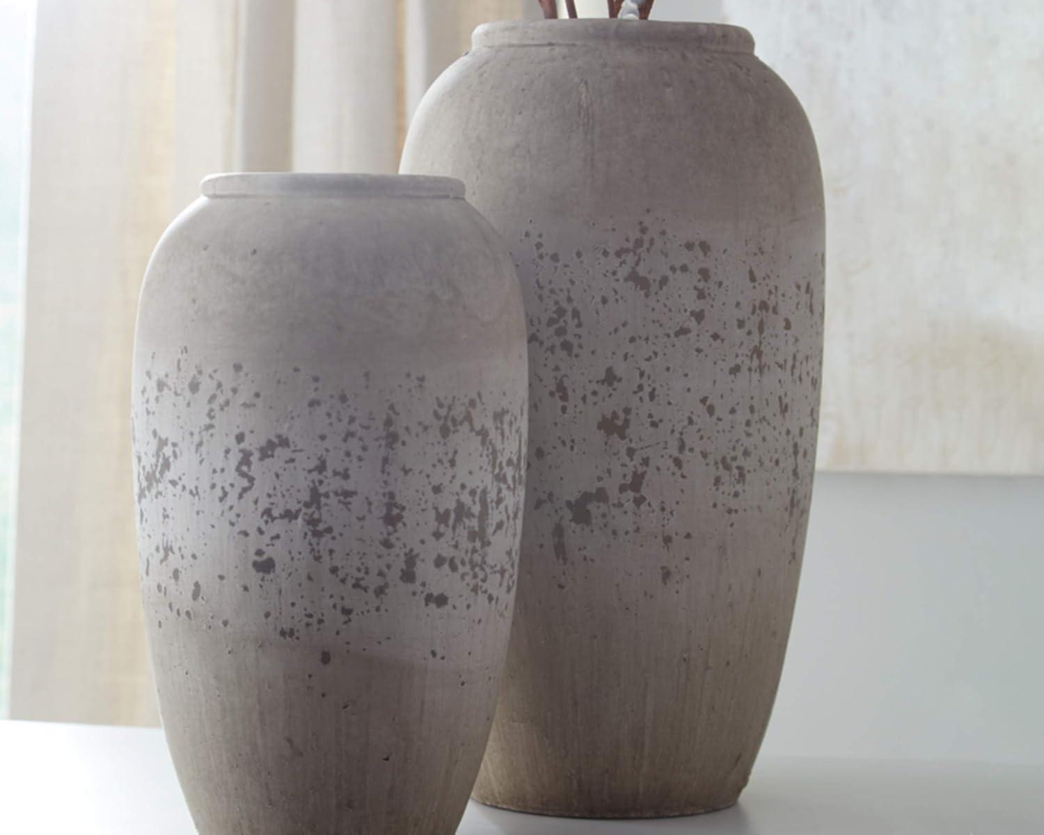 Gray Speckled Ceramic Tall Vase Set, 14.75" and 12"