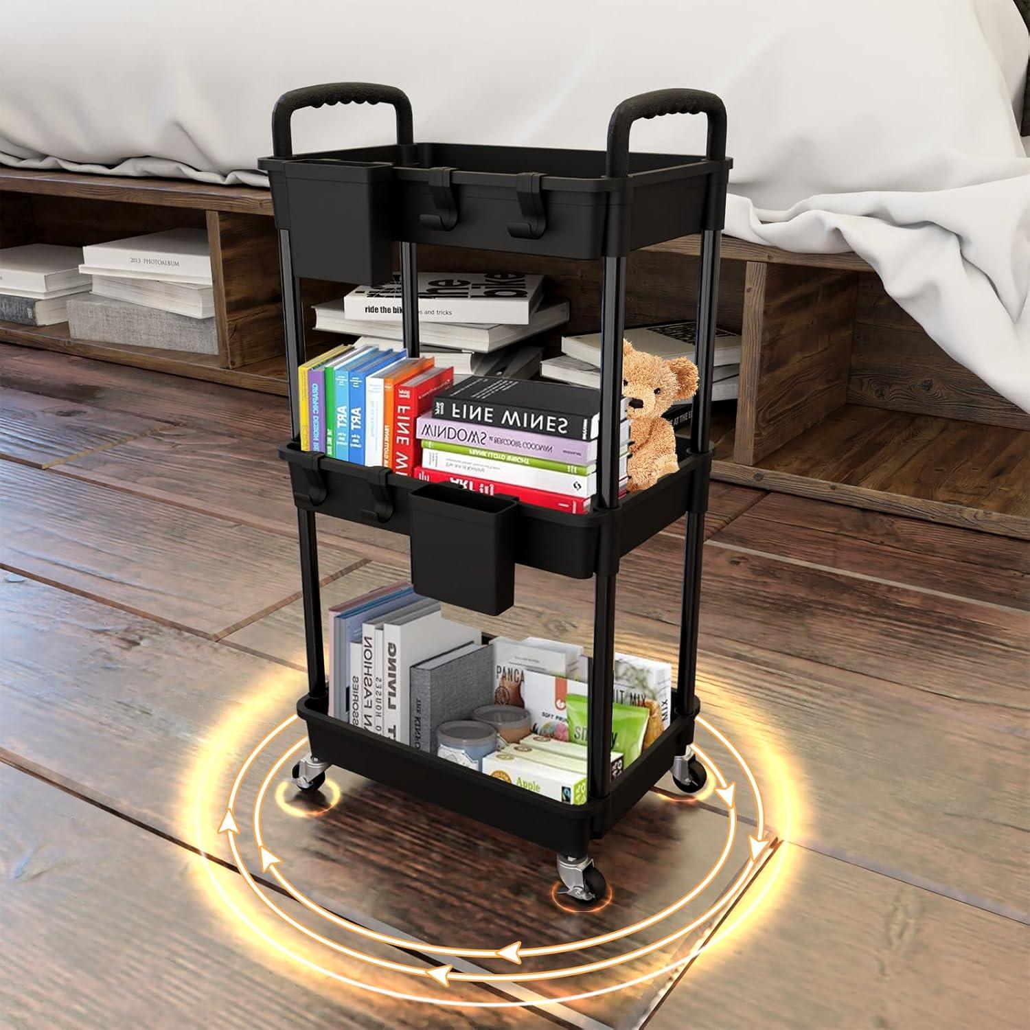 Ebern Designs 3 Tier Rolling Utility Cart With Drawer,utility Cart Made Of Multifunctional Storage Organizer Tool For Kitchen,bathroom,living Room,office