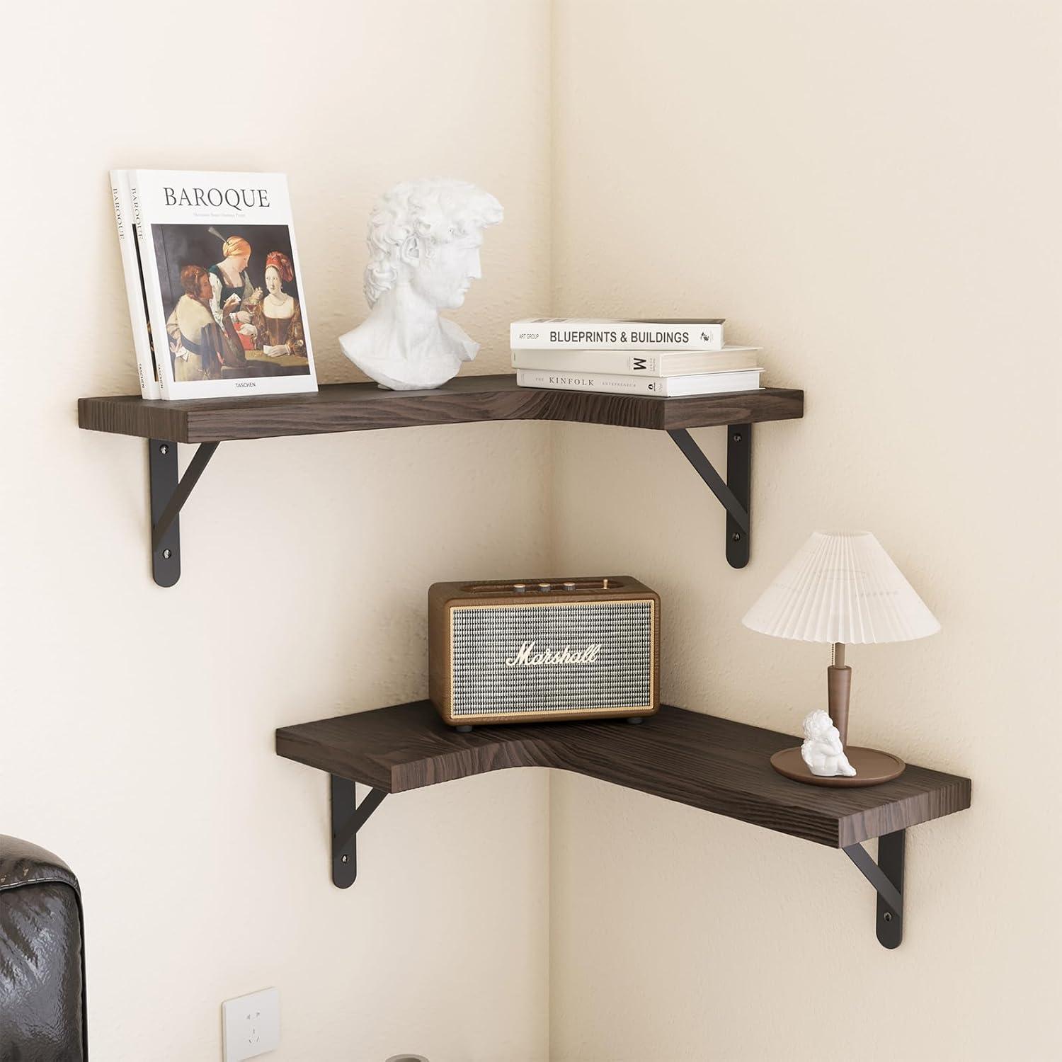 Corner Floating Shelves, Set of 4 Corner Wall Shelves, Shelves for Wall Decor, Corner Wood Shelves for Home Decor, Office, Bedroom, Bathroom, Laundry Room, Kitchen, Black