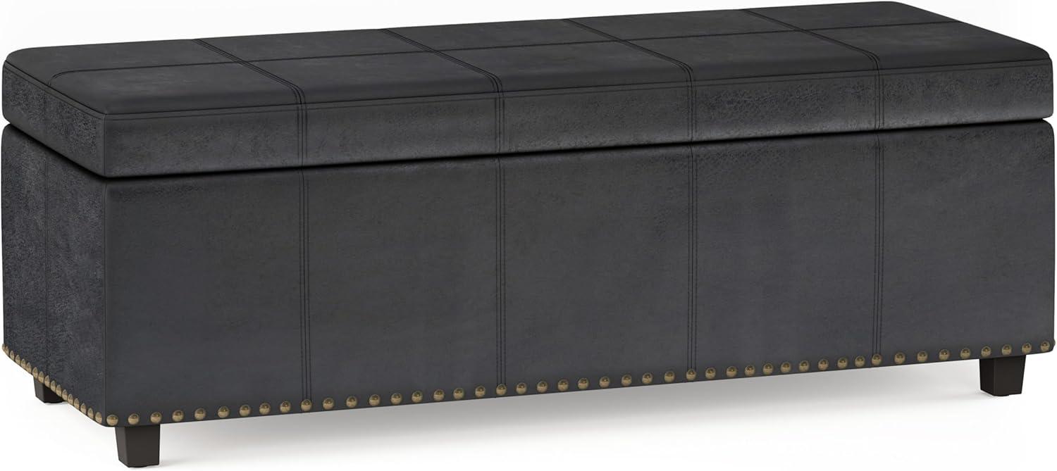 Simpli Home Kingsley 48"W Upholstered Storage Ottoman with Lift-Top Lid, Nailhead Trim, and Stitching Detail