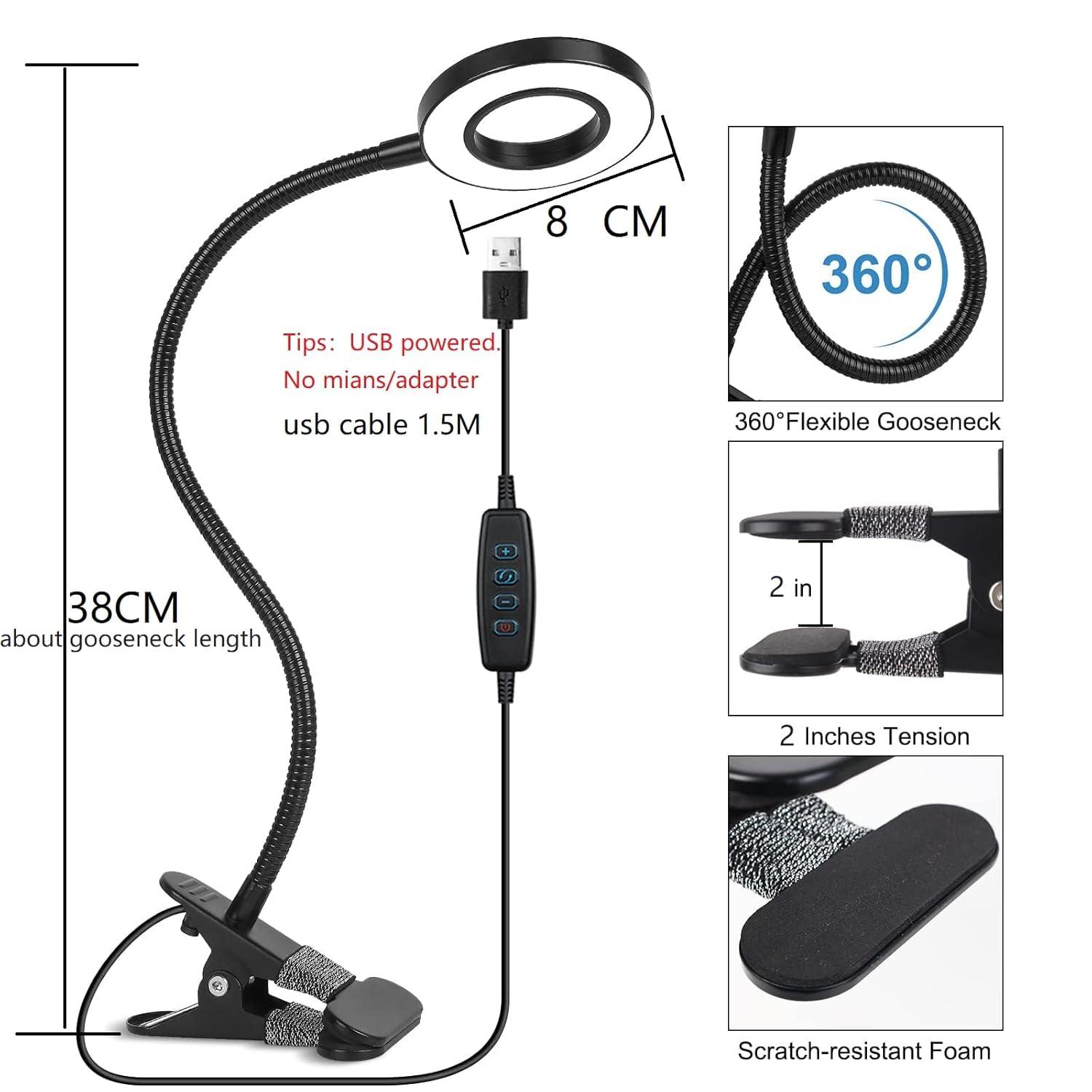 Desk Clip on Lamp for Reading Home Office, 10 Dimmable Brightness 3 Modes, Clamp Light for Bed Headboard
