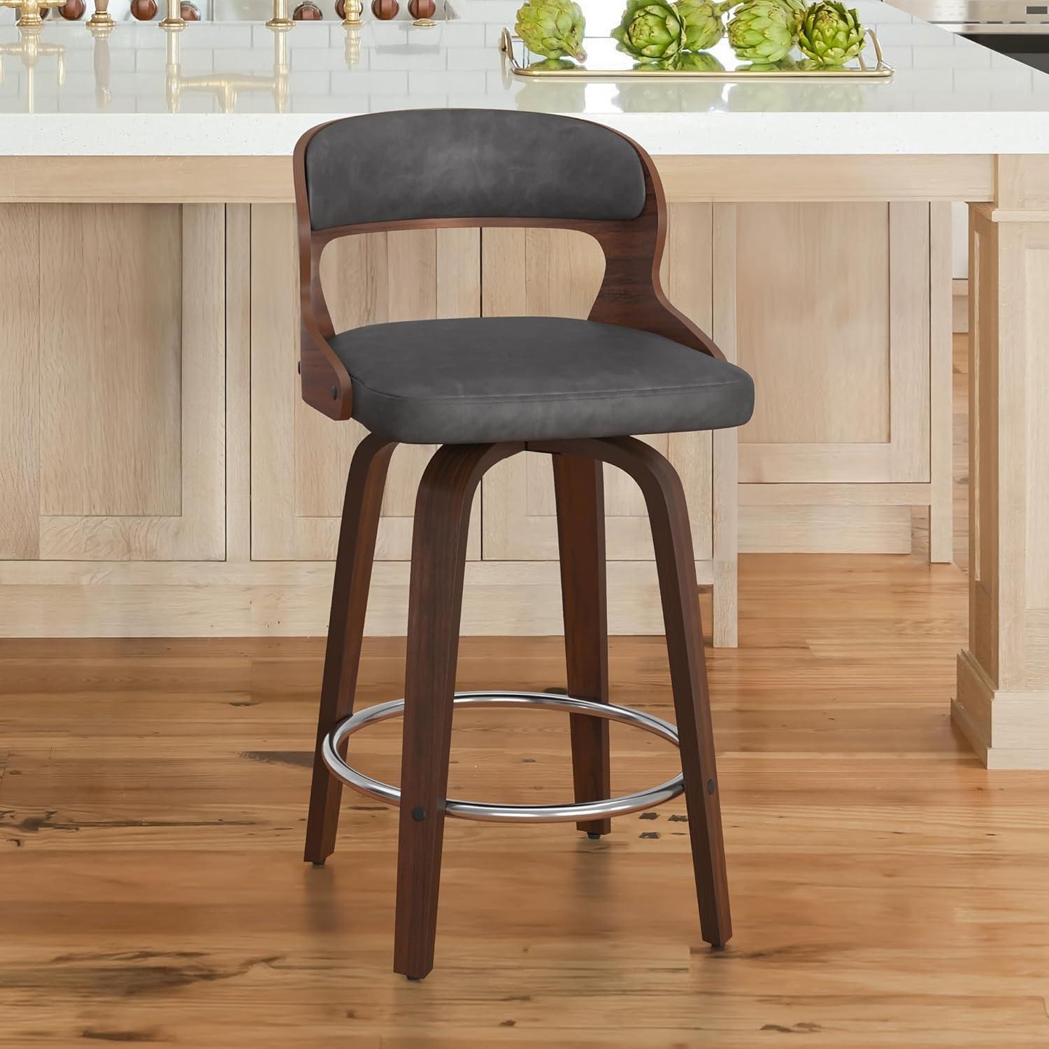 Dycanpo 26”Bar Stools Swivel, Wood Counter Height Bar Stools for Home Kitchen, Gray