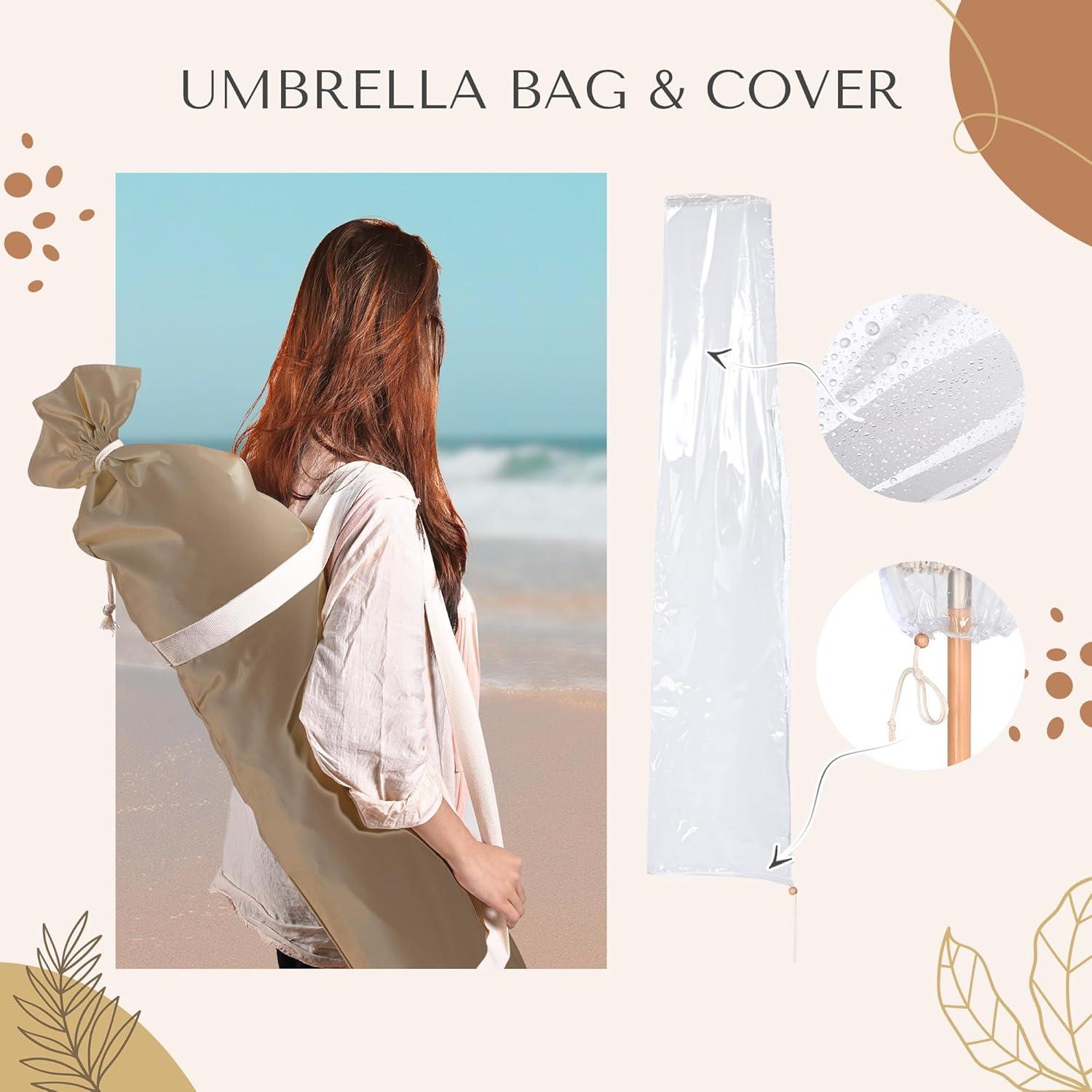 LAGarden BOHO 9' Fringe Patio Umbrella with Tassels UPF50+ Boho Style 5-Year-Non-Fading for Outdoor Yard Market Mocha Meander brown