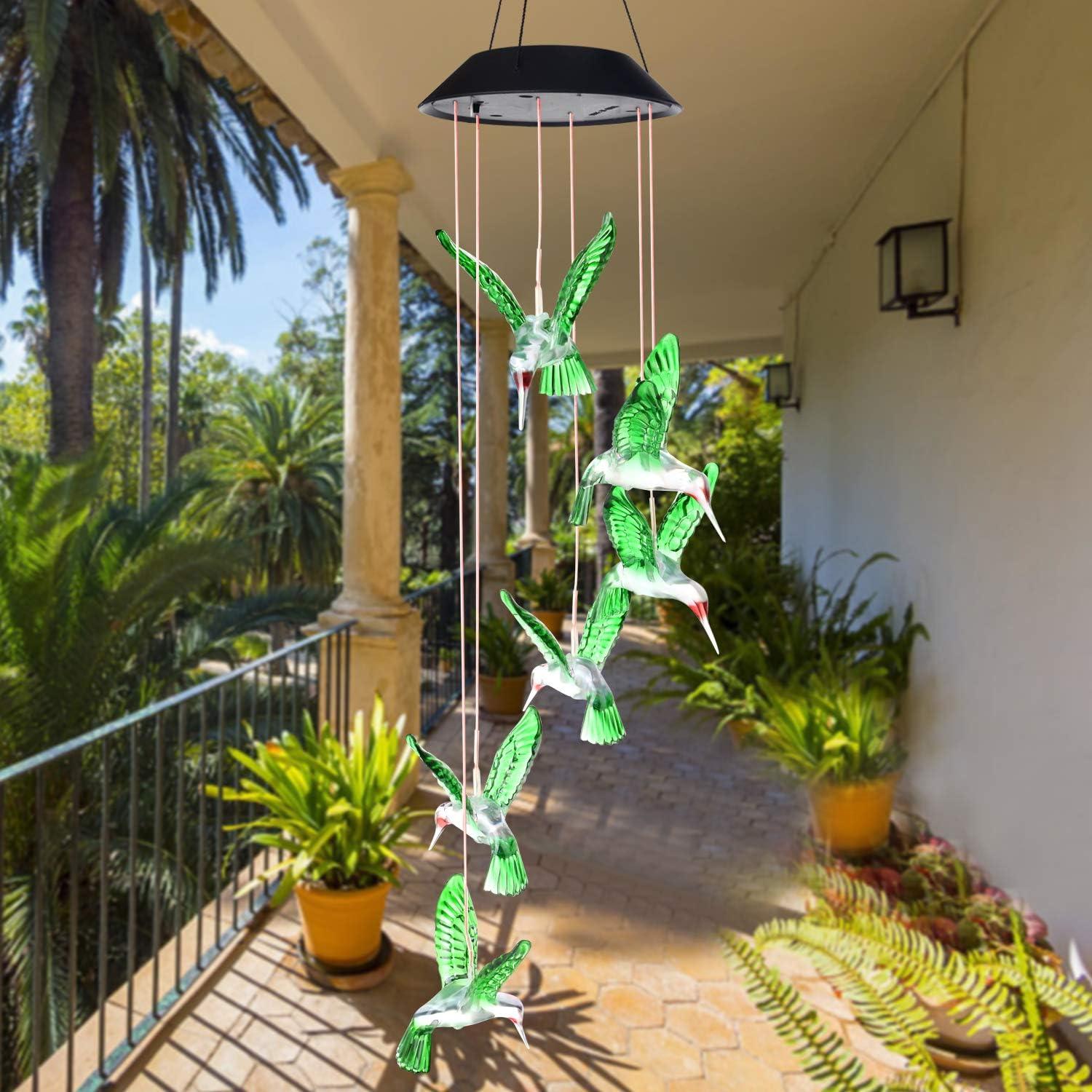 SIX FOXES Wind Chime, Solar Hummingbird Wind Chimes Outdoor/Indoor,Birthday Gifts for Mom Grandma,Mother Outdoor Decor,Yard Decorations,Memorial Wind Chimes,Mom's Best Gifts,