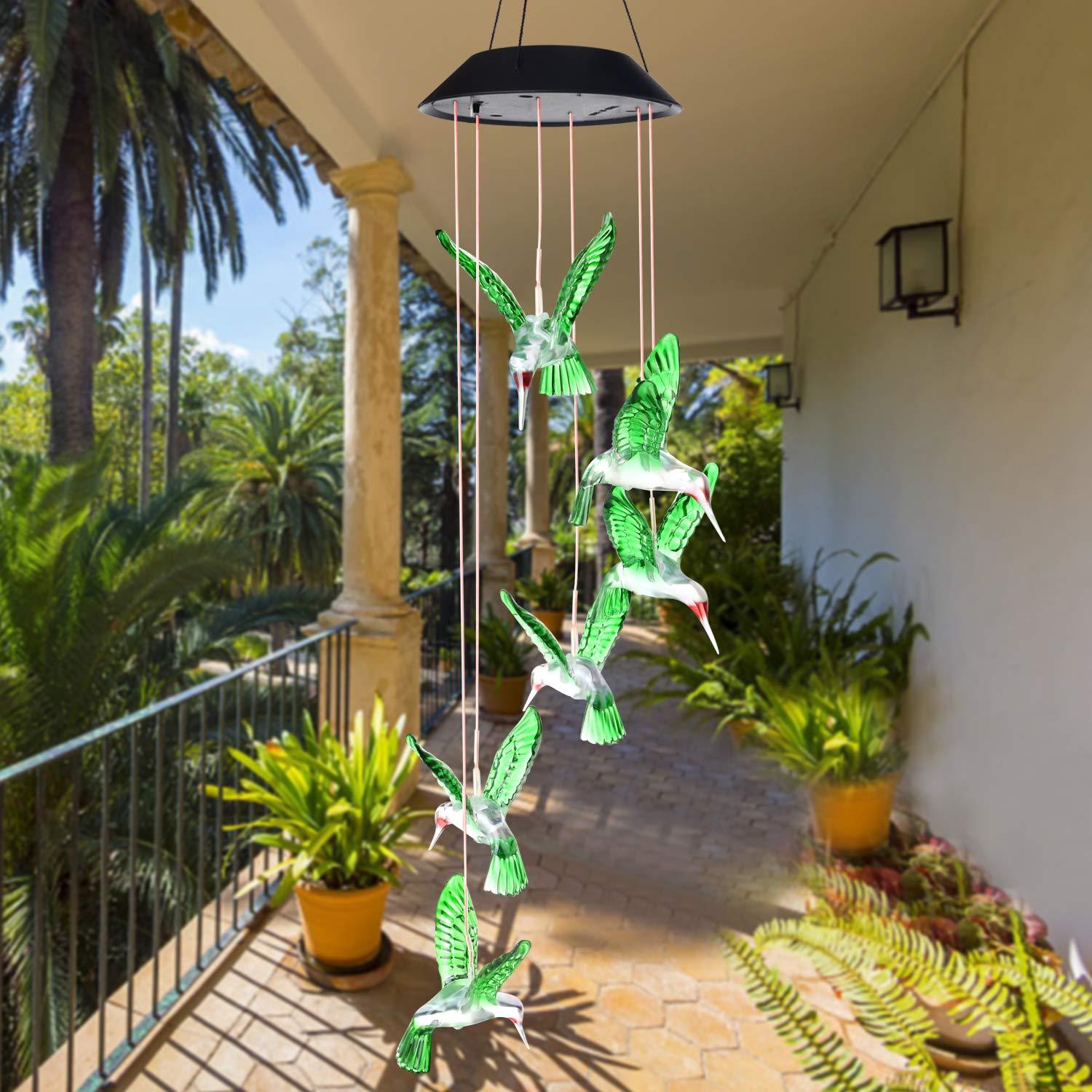 SIX FOXES Wind Chime, Solar Hummingbird Wind Chimes Outdoor/Indoor,Birthday Gifts for Mom Grandma,Mother Outdoor Decor,Yard Decorations,Memorial Wind Chimes,Mom's Best Gifts,