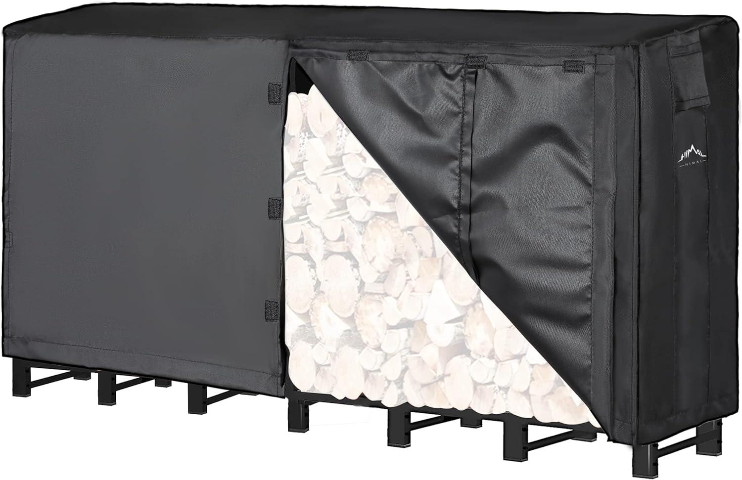 Black Waterproof 8FT Firewood Rack Cover with PU Coating