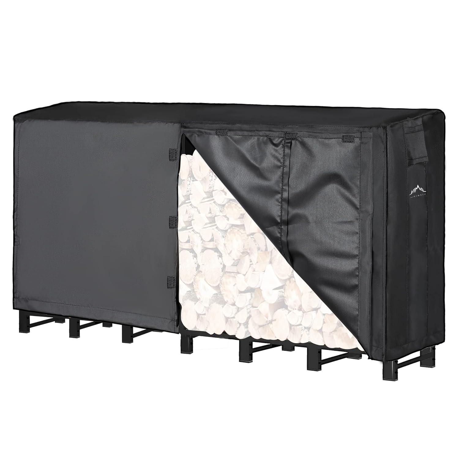 Himal 8ft Waterproof Firewood Cover, Heavy Duty 600D Oxford Outdoor Storage Wood Rack Cover with Buckle (Log Rack not Included)