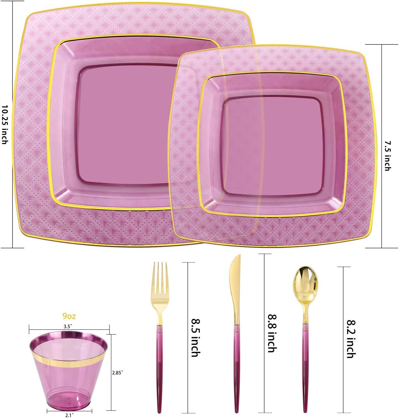 Elegant Purple and Gold Disposable Plastic Dinnerware Set