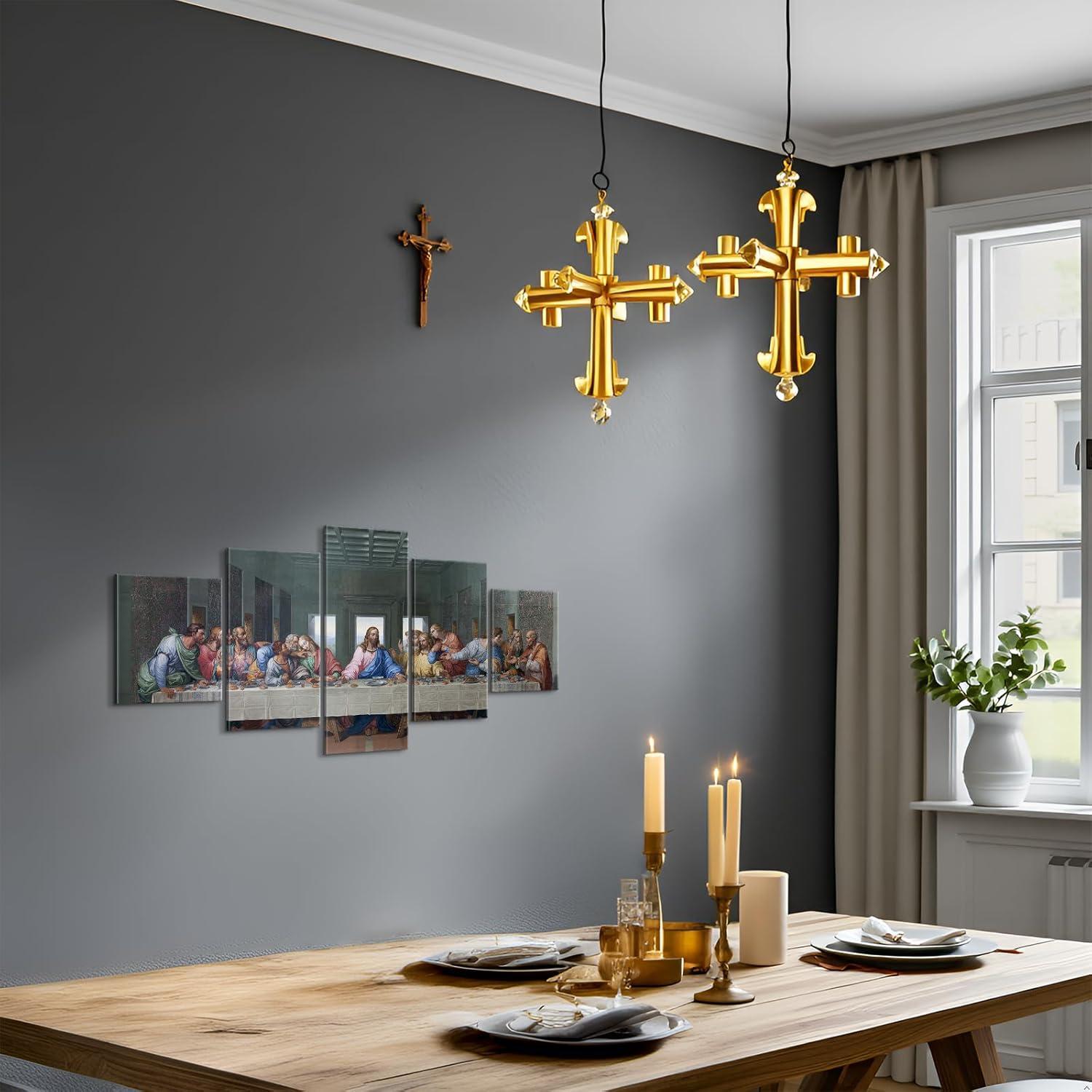 YOUHONG 5 Piece Classic Jesus Wall Art Modern The Last Supper Famous Oil Painting by Da Vinci Reproduction Canvas Giclee Artwork Stretched Ready to Hang for Home Decor (70''W x 40''H)