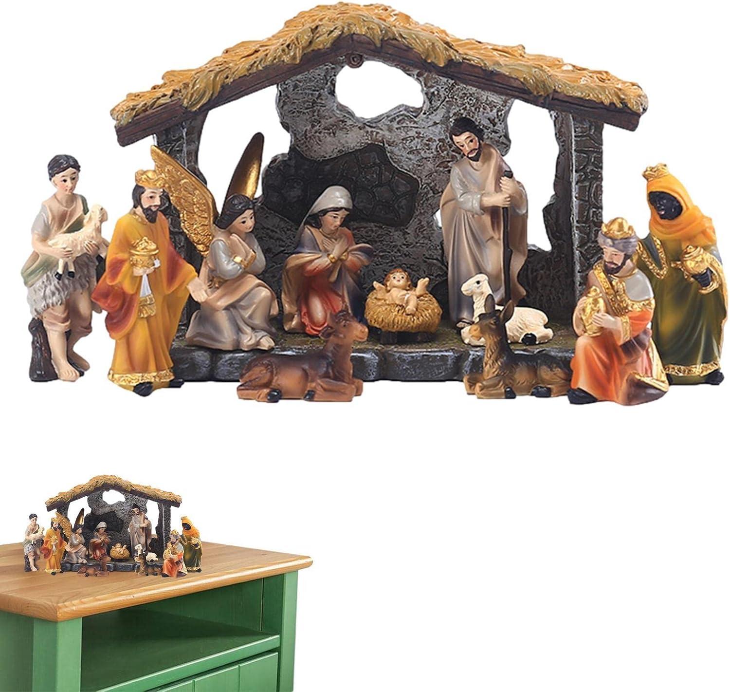 Multicolor Hand-Painted Resin Nativity Scene Table Ornament