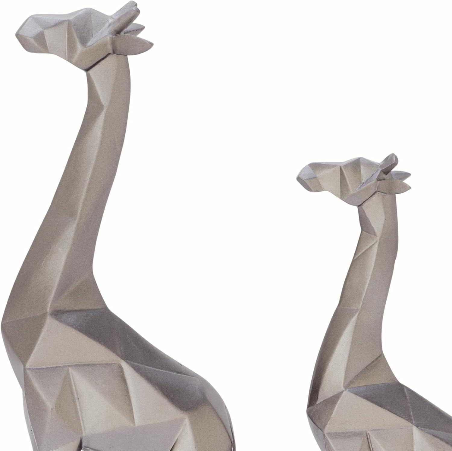 Silver Geometric Polystone Giraffe Sculptures, Set of 2