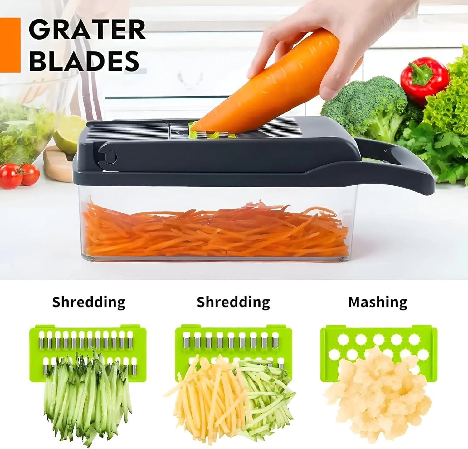Vegetable Chopper,Pro Onion Chopper,14 in1 Multifunctional Food Chopper,Kitchen Veggie Chopper with 8 Blades,Vegetable Chopper With Container ,Vegetable Slicer Dicer Cutter,Salad,Garlic Chopper