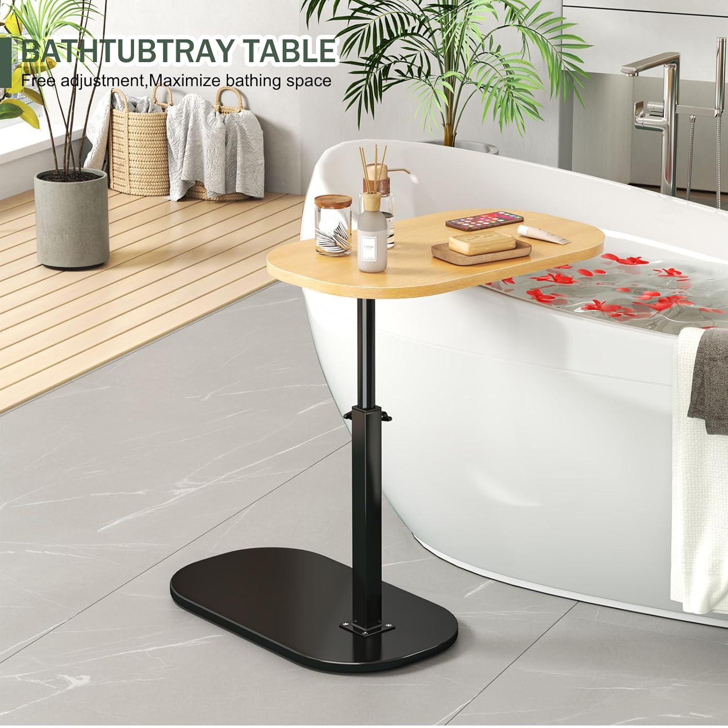 17 Stories C Shaped Side Table,Adjustable Height C Table End Table For Couch,360°Swivel Couch Side Tables Slide Laptop Desk For Sofa/Bed/Bathtub/Rotating Tabletop