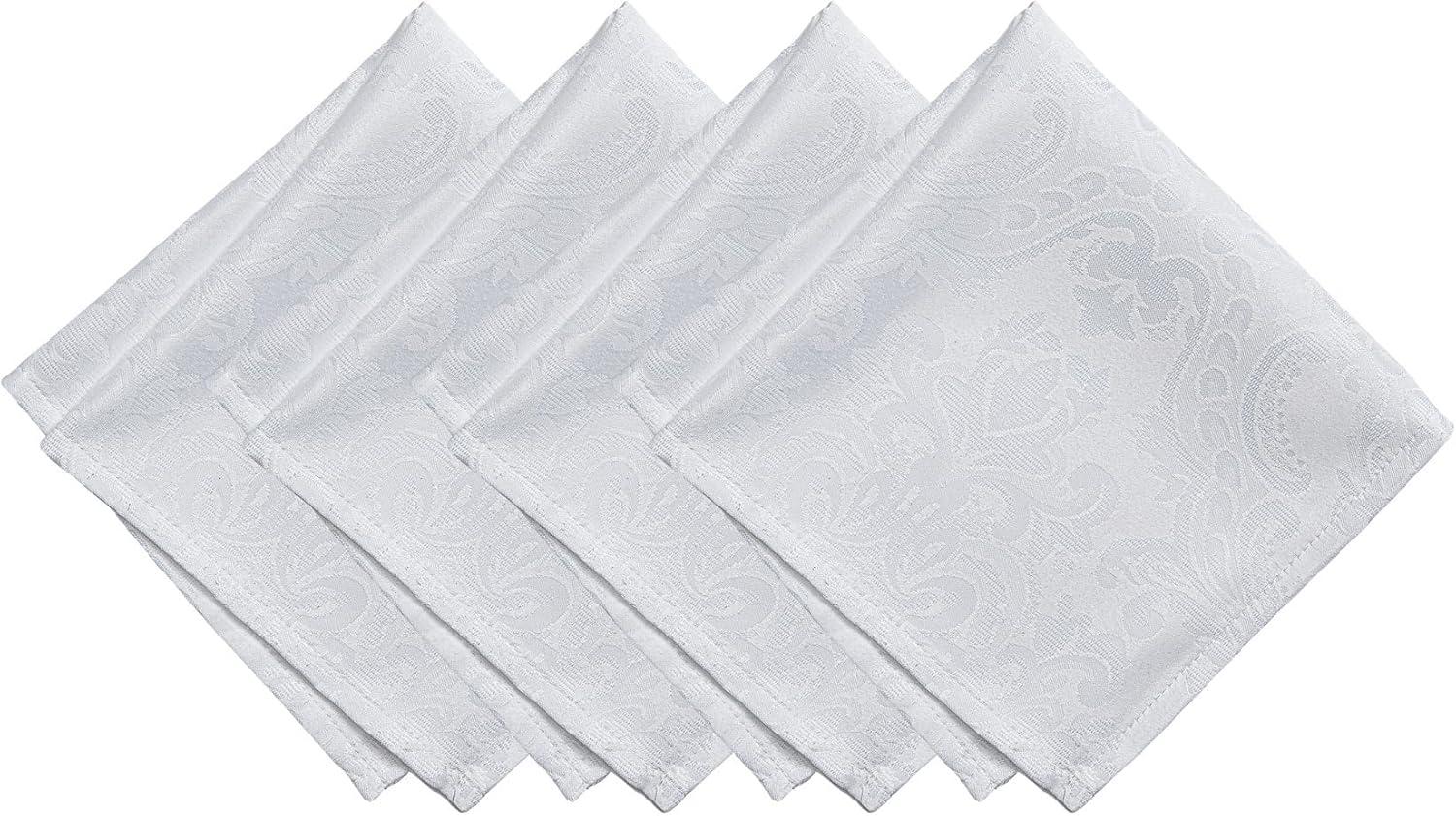 White Jacquard Damask Rain Resistant Table Napkin Set of 4