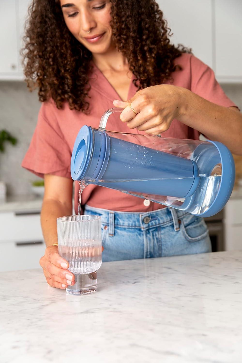 Stormy Blue Glass Water Filter Pitcher with Silicone Base