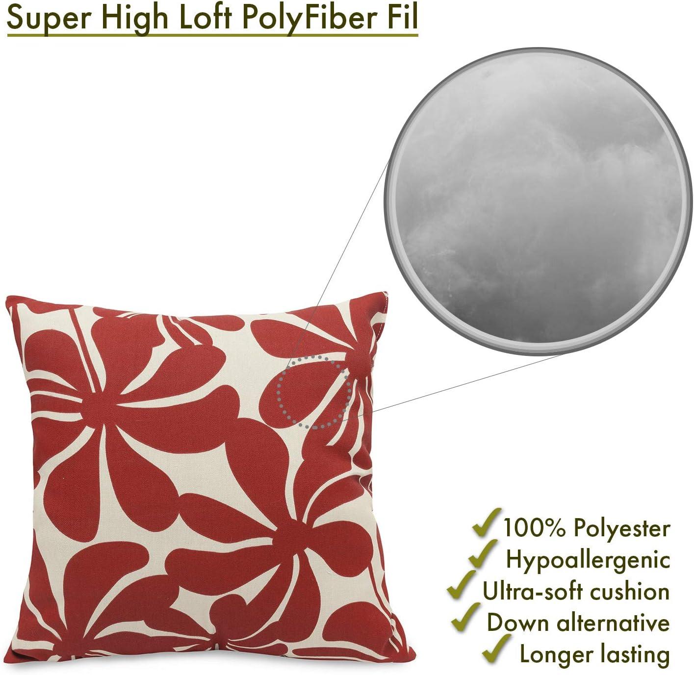 Red and White Floral Polyester Square Pillow 20"