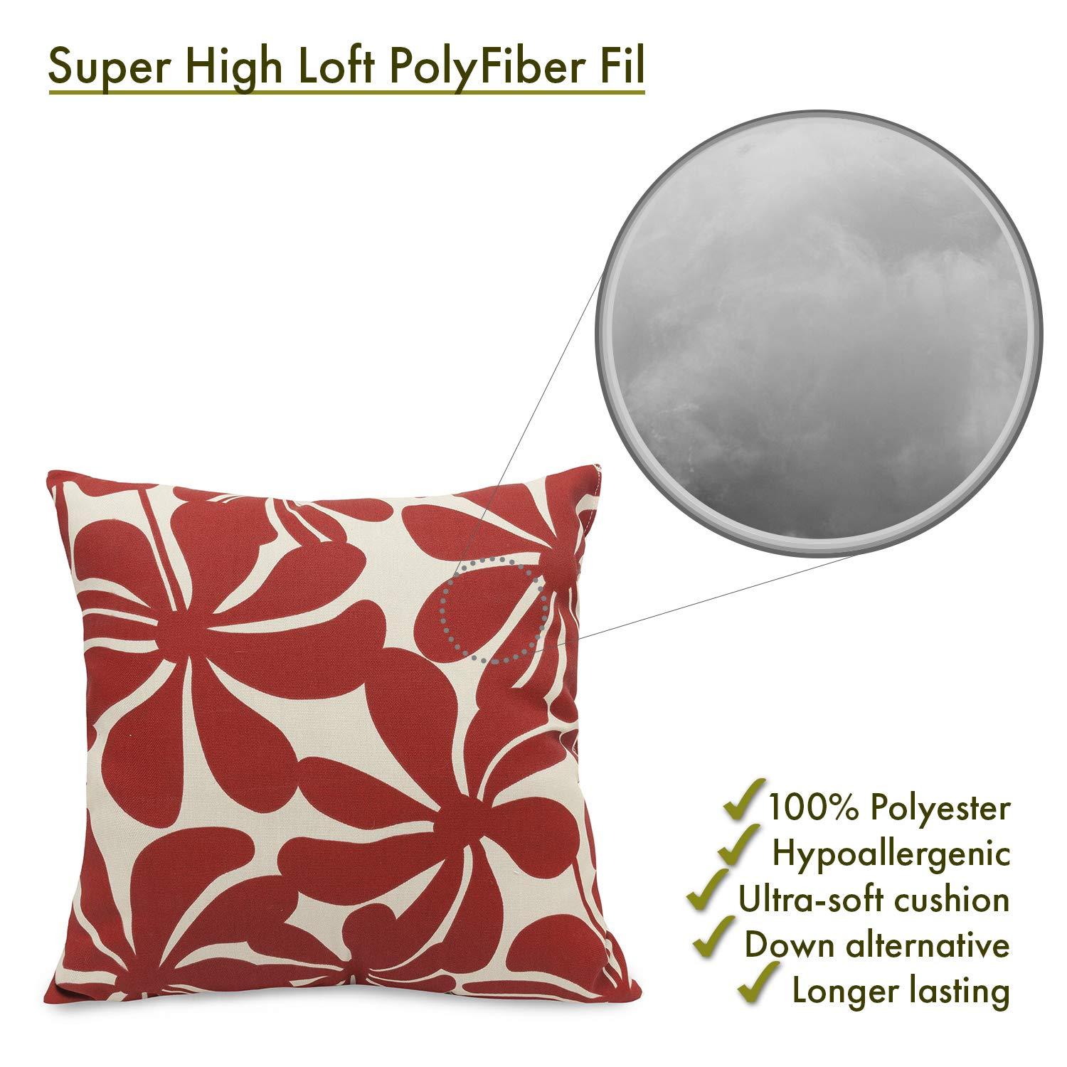 Red and White Floral Polyester Square Pillow 20"