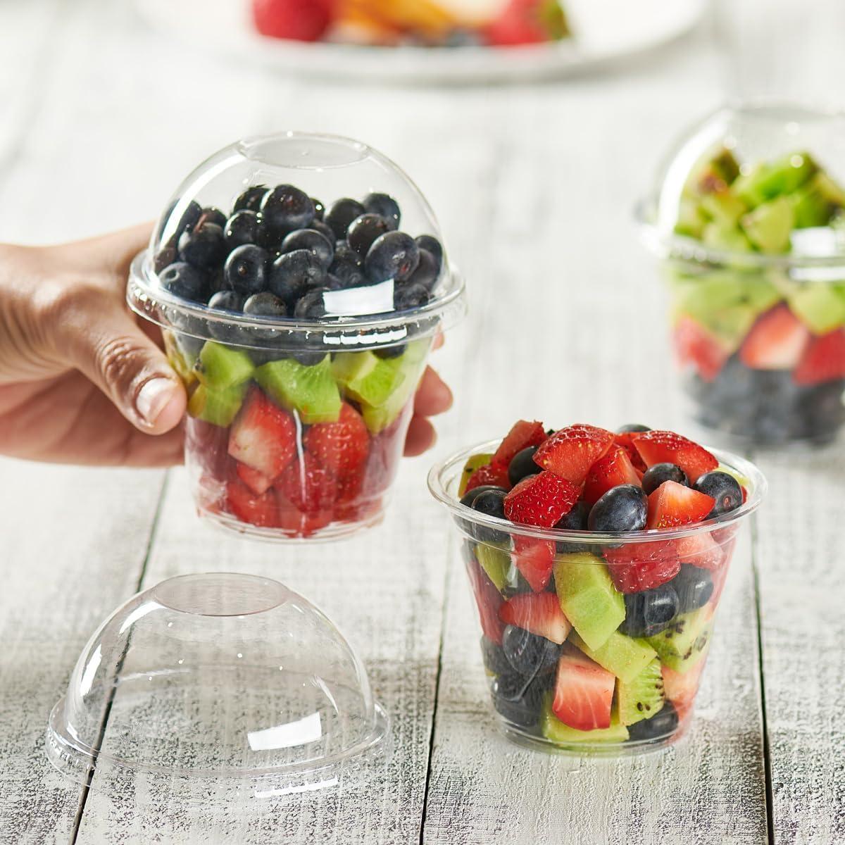 GUSTO [9 oz. - 50 Count Clear Plastic Cups With Dome Lids (No Hole), Fruit Cups with Lids for Party - Perfect for Smoothies, Milkshakes, and To-Go Beverages - (Formerly Comfy Package)
