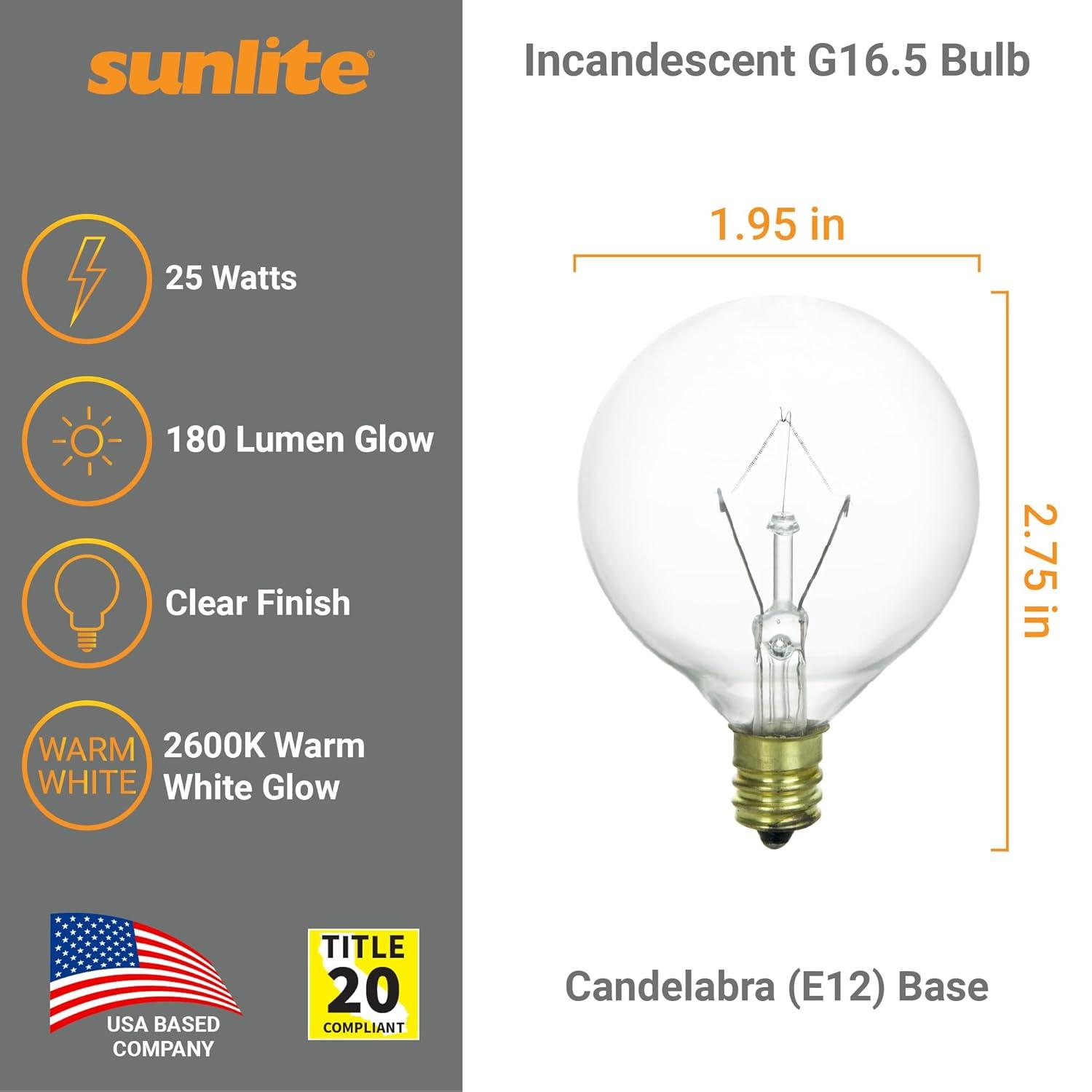 Clear Globe Incandescent Light Bulbs, 25W, E12 Base, 12 Pack