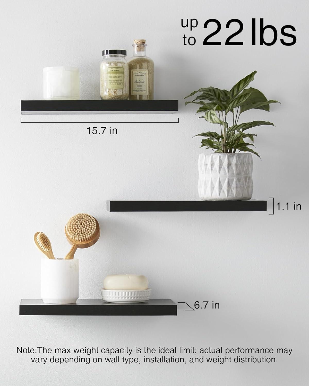 Black Engineered Wood Floating Wall Shelves Set of 3