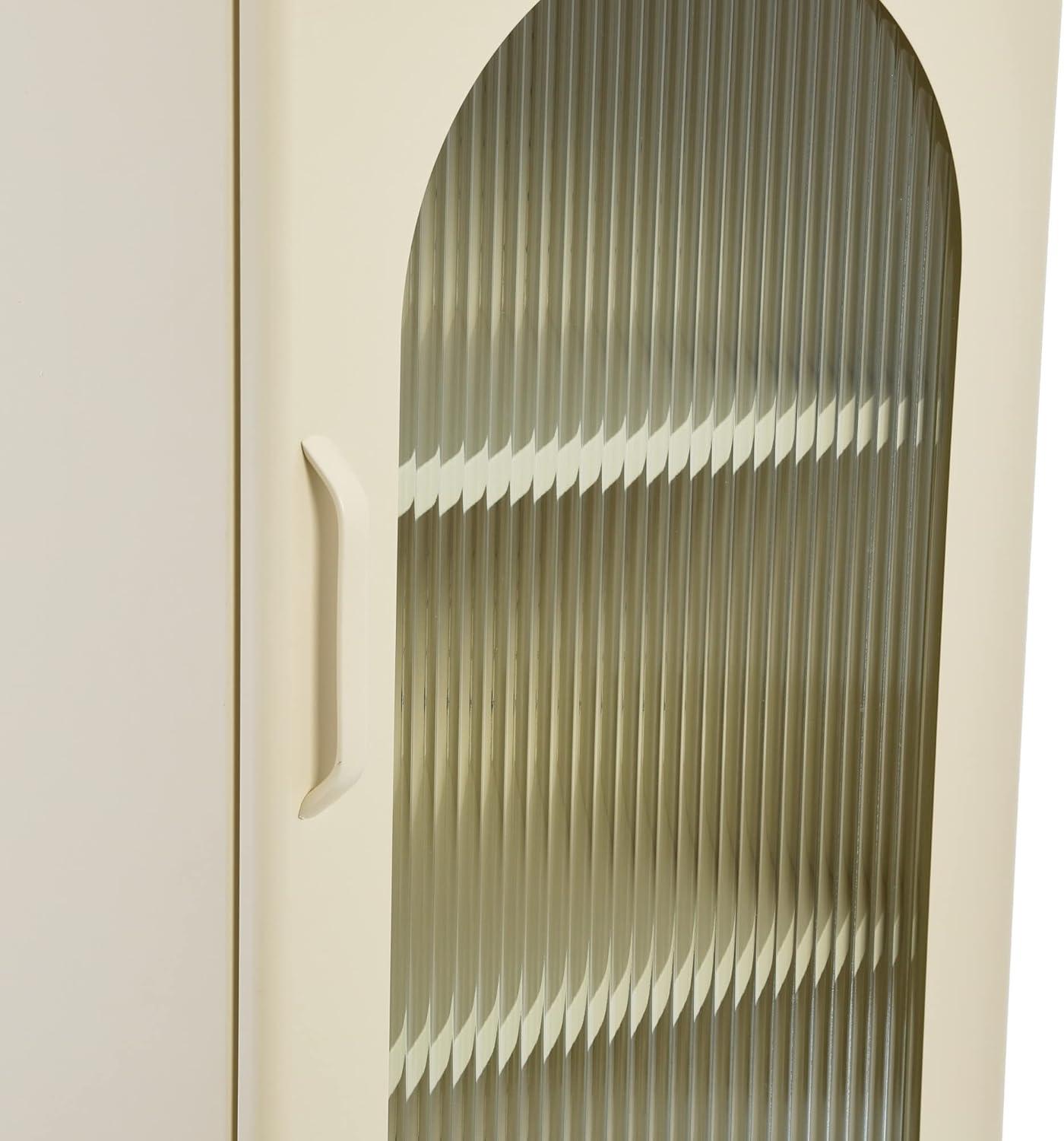 Storied Home Solstice Narrow Metal Accent Cabinet: Arched Glass, Off-White Display Storage