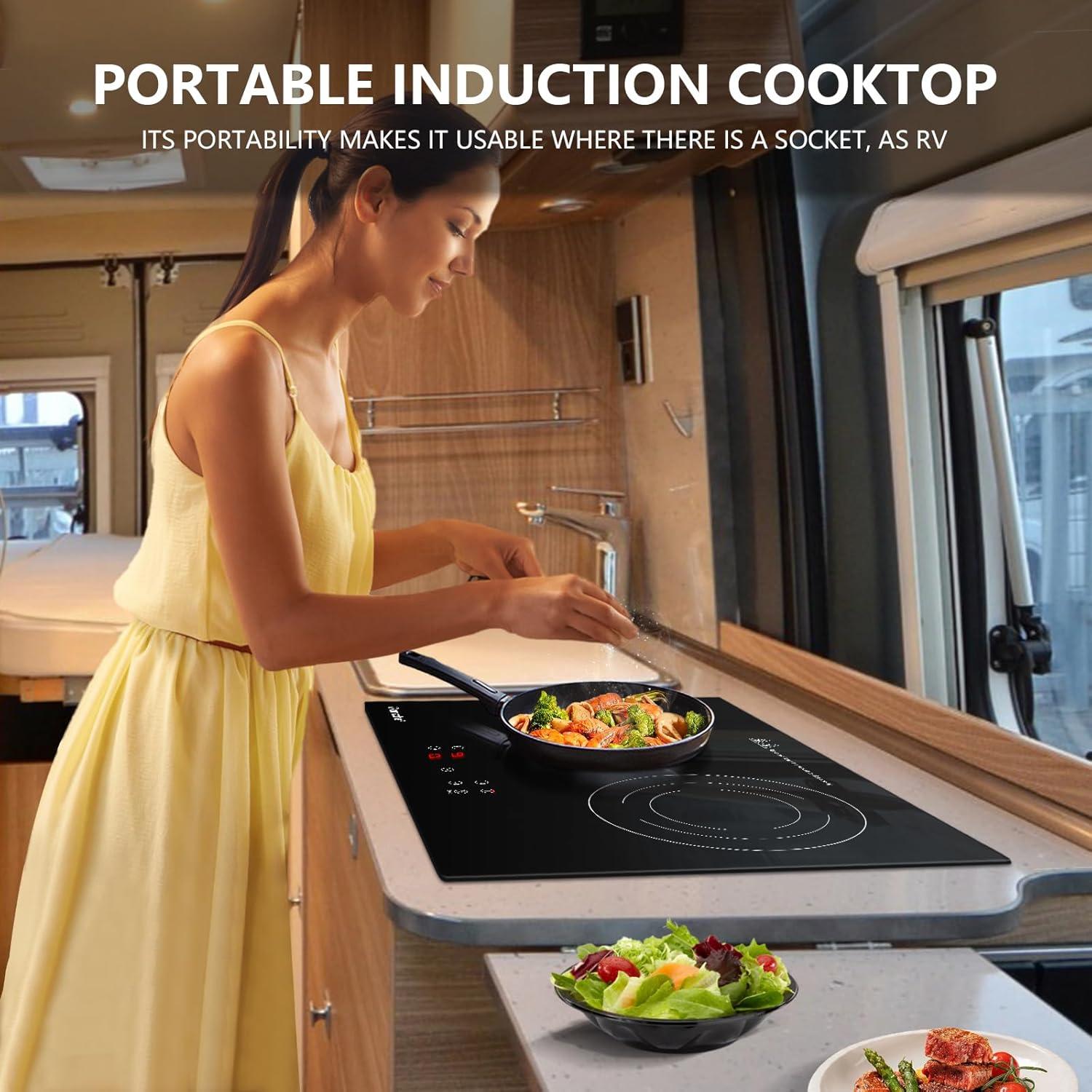 Black Ceramic 21" Dual Induction Cooktop with Digital Controls