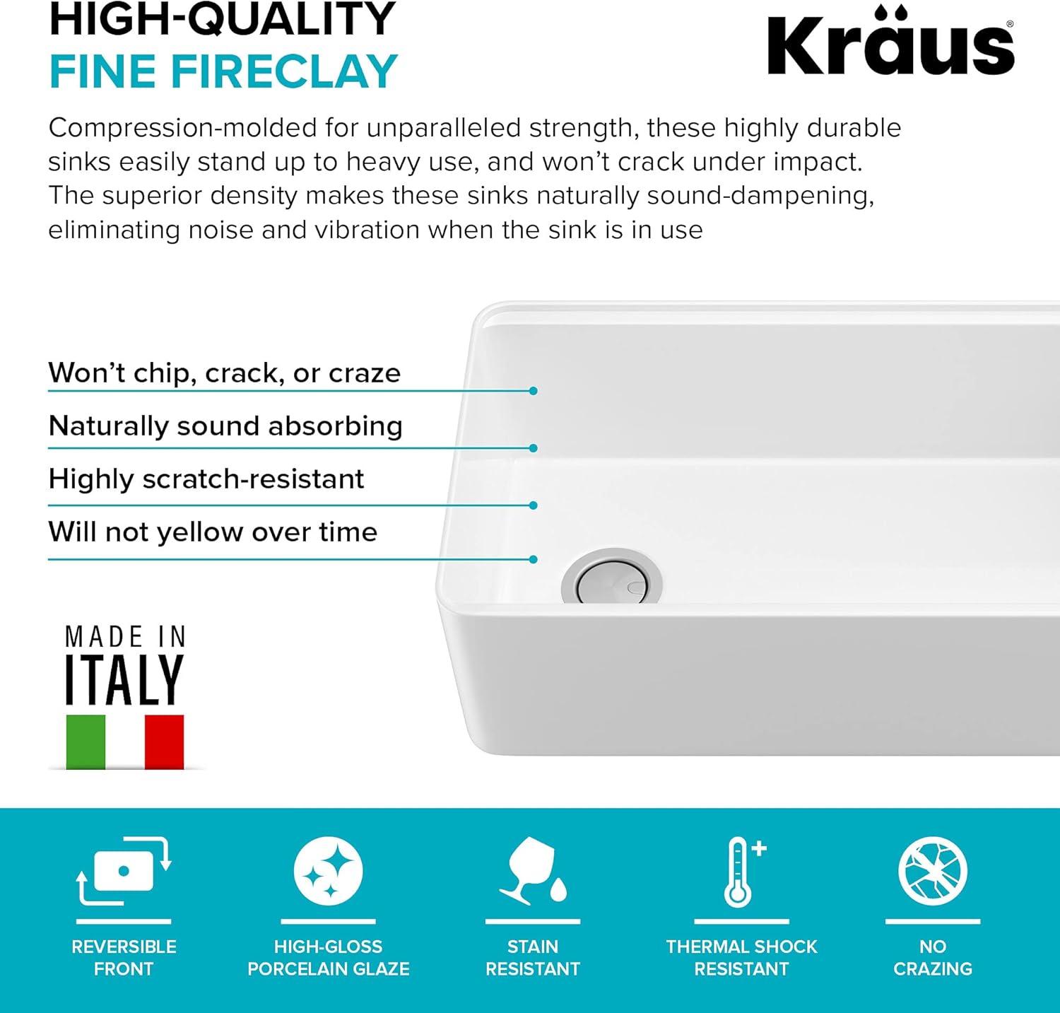 Kraus Turino Workstation 33 inch Farmhouse Reversible Apron Front Fireclay Single Bowl Kitchen Sink with Accessories in Gloss White