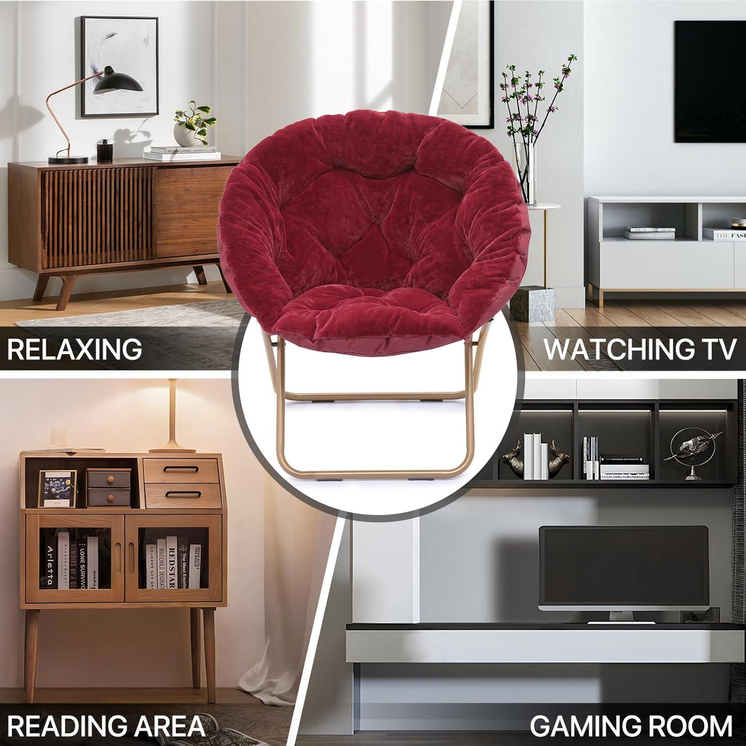Mercer41 Amey Foldable Round Saucer Chair Portable Dorm Chair Lounge Chair Accent Chair for Bedroom Living Room