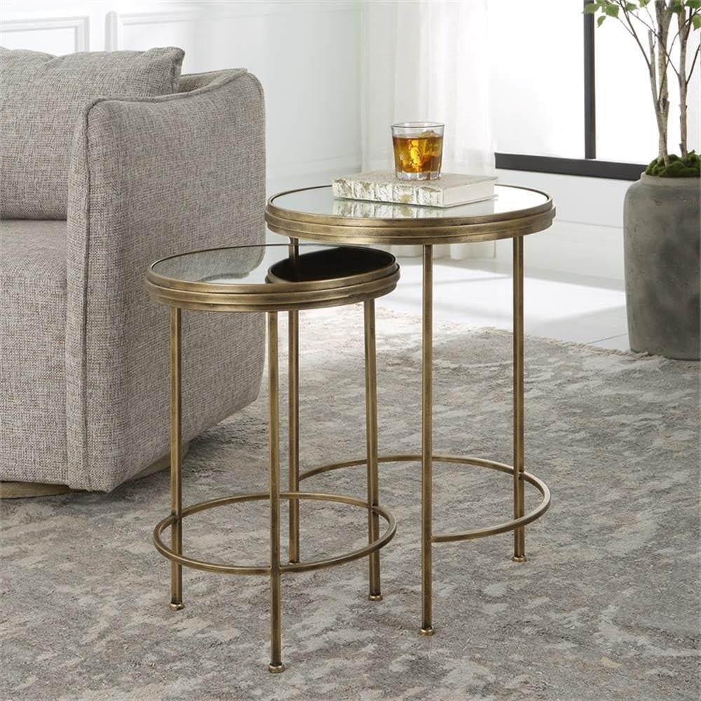 Uttermost Coastal Metal Nesting Tables in Antique Brushed Gold (Set of 2)