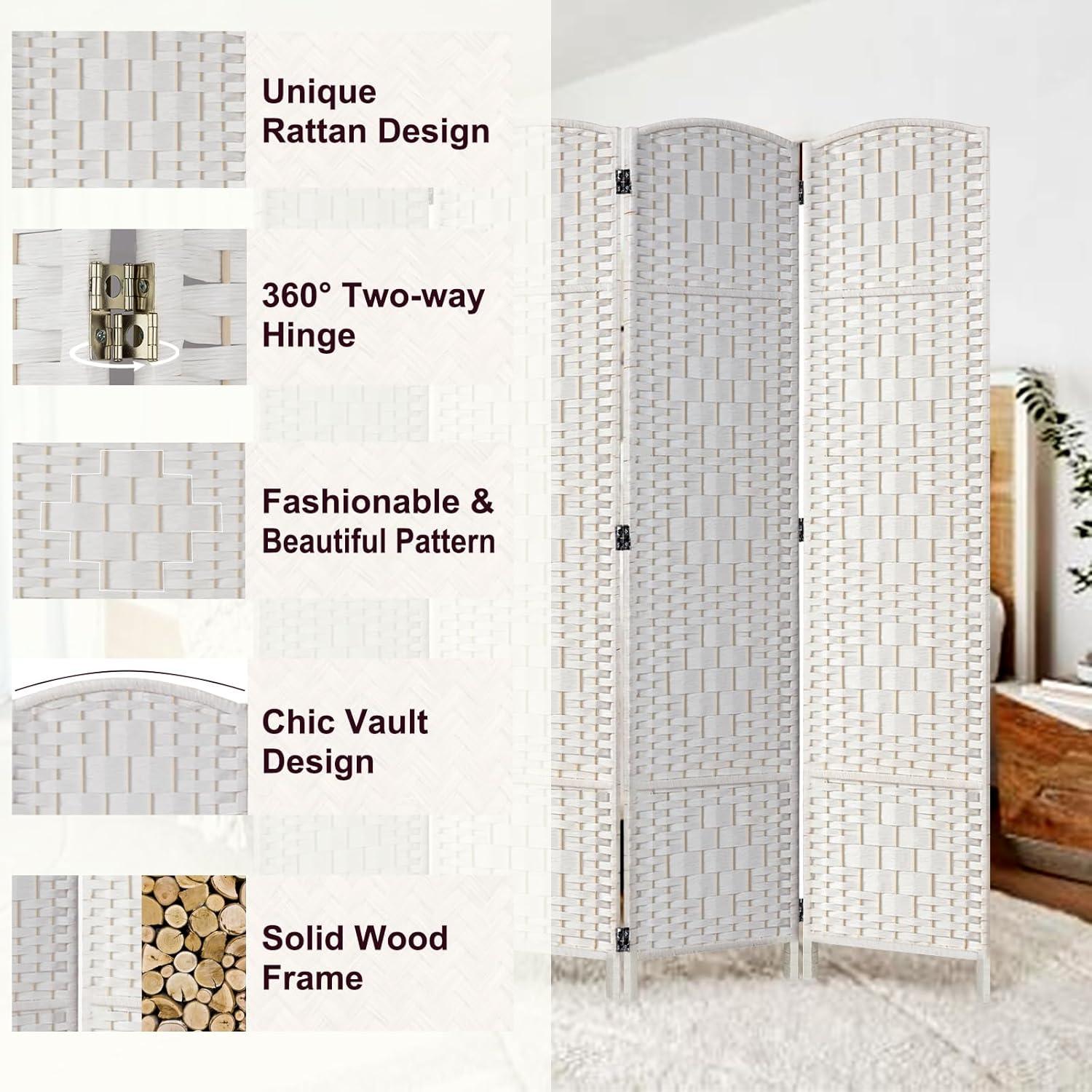 Rose Home Fashion 6 ft Tall Room Divider, Room Dividers and Folding Privacy Screens, 15.7in Privacy Screen 8 Panel Partition Temporary Wall Separation for Private, White