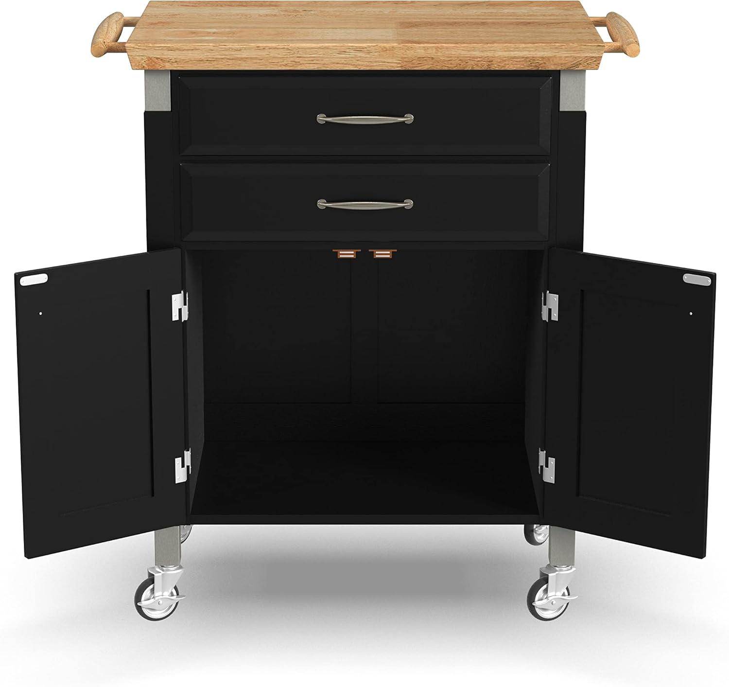 Homestyles Dolly Madison Engineered Wood Kitchen Cart in Black/Natural Maple Top