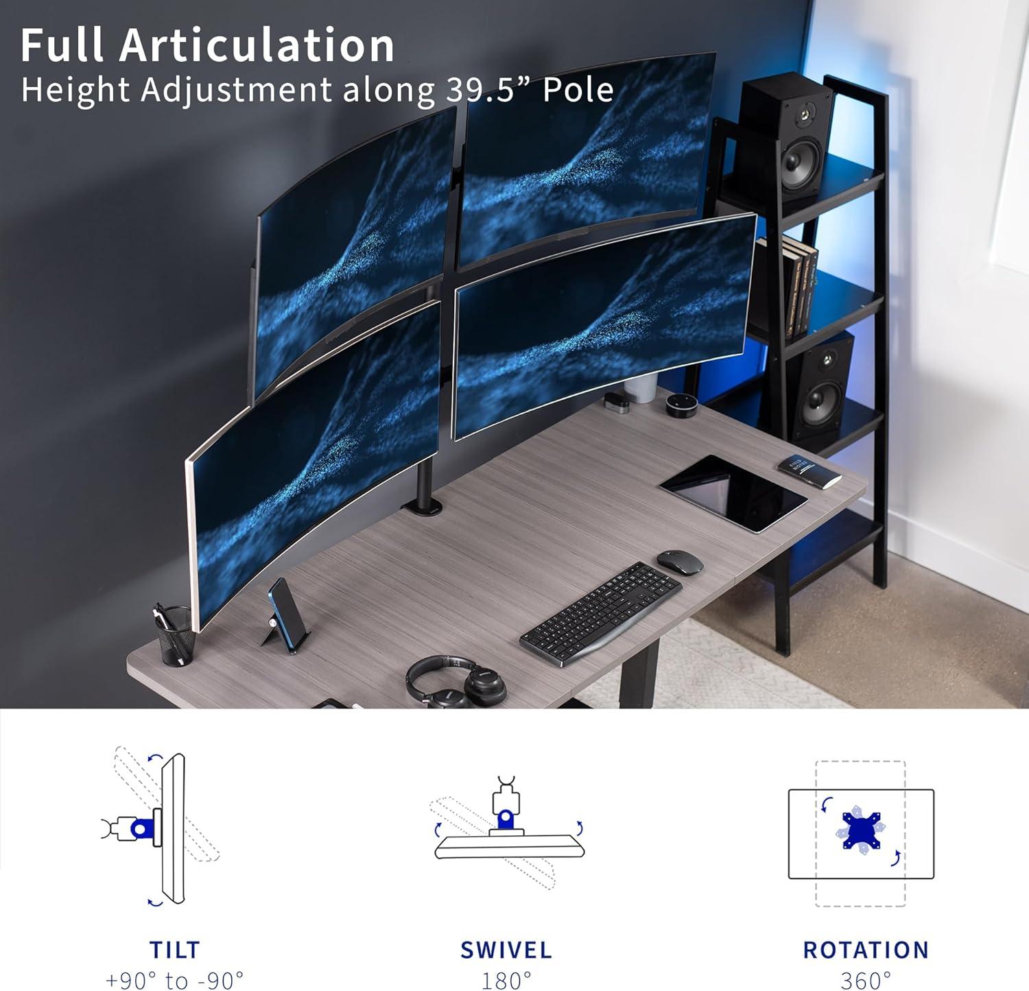 VIVO Telescoping Quad Ultra Wide 27" to 38" Monitor Heavy Duty Desk Mount Stand