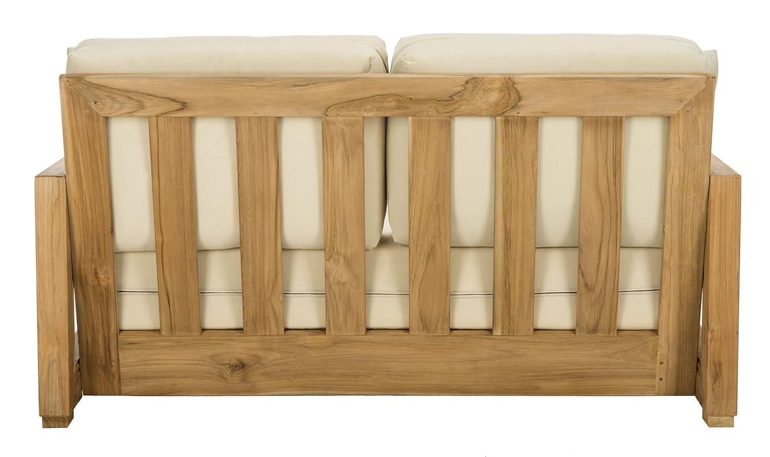 SAFAVIEH OUTDOOR COUTURE Montford 2-Seat Bench Natural Teak / Beige